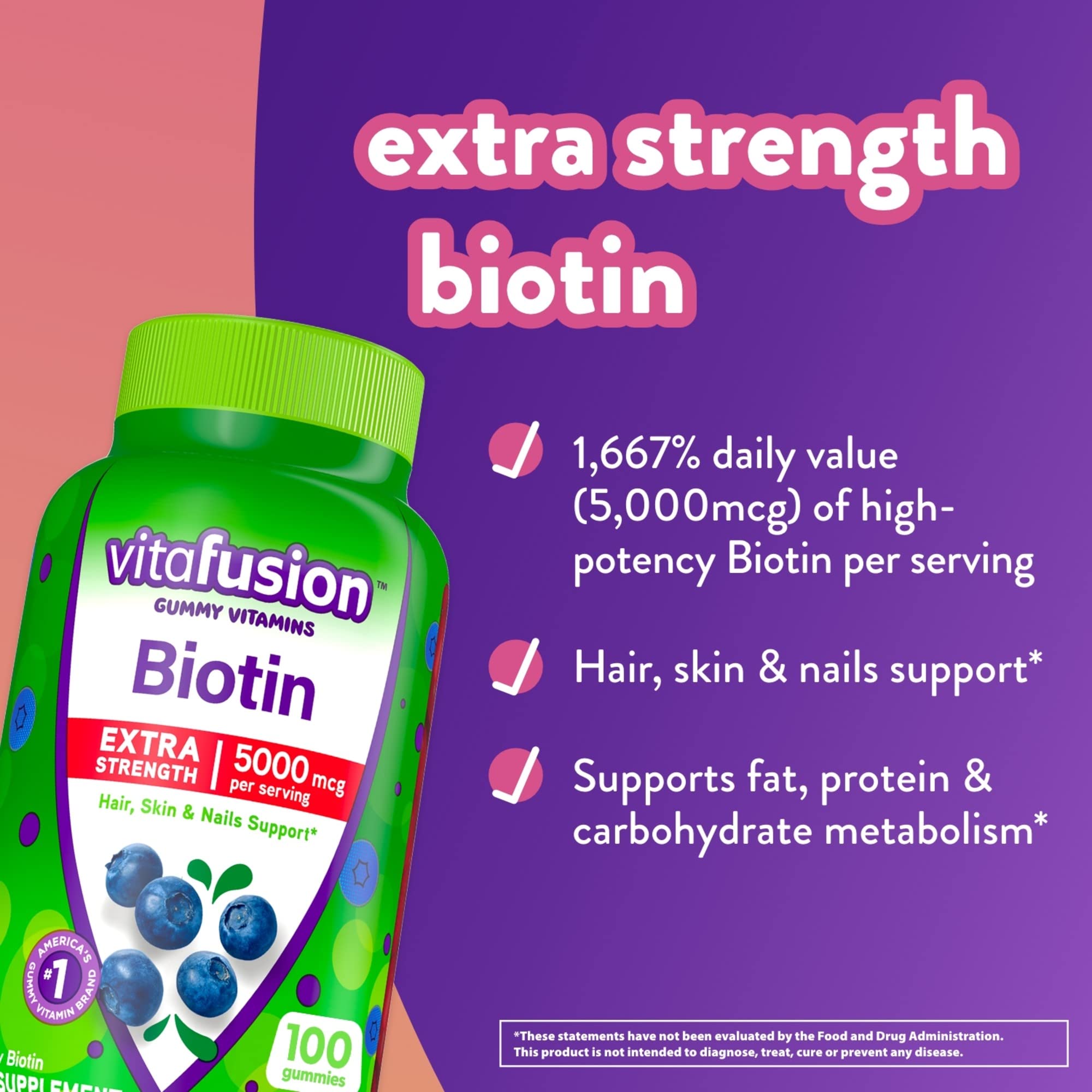 vitafusion Extra Strength Biotin Gummy Vitamins, Berry Flavored, 5,000 mcg Biotin Vitamins Vitafusion buy supplements canada