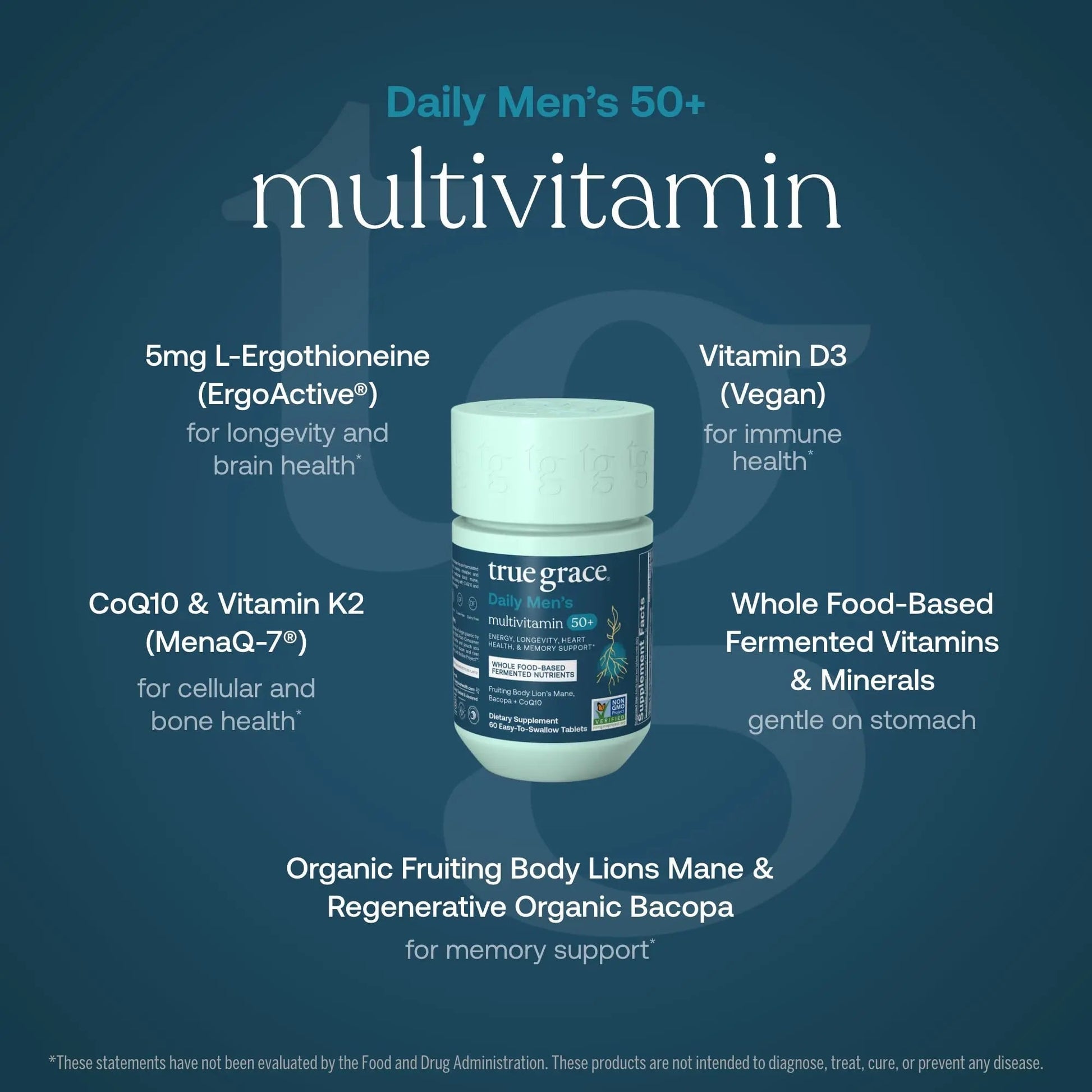 True Grace Daily Men’s Multivitamin 50+ - 60 Easy-to-Swallow Tablets - Immune, Energy, Longevity & Memory Support True Grace buy supplements canada