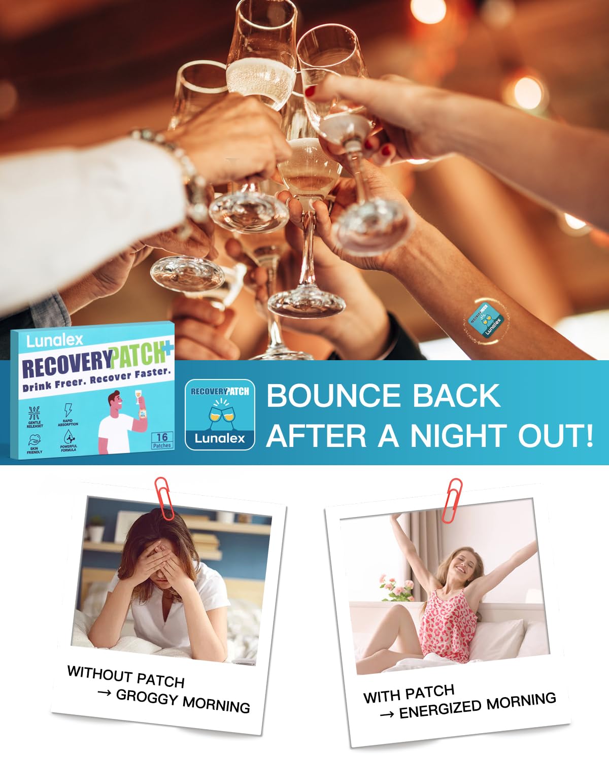 Lunalex Recovery Patch 48 Pack - Wake Up Refreshed & Balanced After Celebration - Plant-Based Formula for Morning Wellness - Bachelorette & Wedding Party Favors - 2 Patches per Sachet, Waterproof Lunalex buy supplements canada