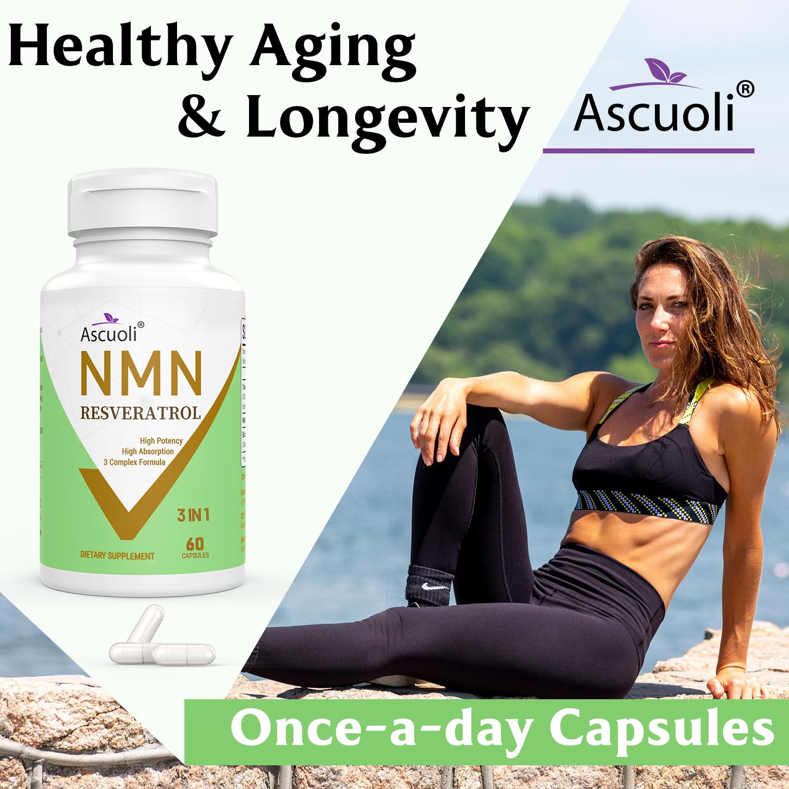 99% Ultra Purity NMN 500mg + Trans-Resveratrol 600mg, 1150mg NMN Resveratrol Supplement, 3-in-1 Advanced Formula for Boost* NAD, Cell, Immune, Energy & Muscle, Healthy Aging, Stabilized Form - 60 Caps Ascuoli buy supplements canada