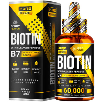 PURE RESEARCH Liquid Biotin & Collagen Hair Growth Drops 60,000mcg – Biotin and Liquid Collagen Supplements for Women & Men – Supports Glowing Skin PURE RESEARCH buy supplements canada