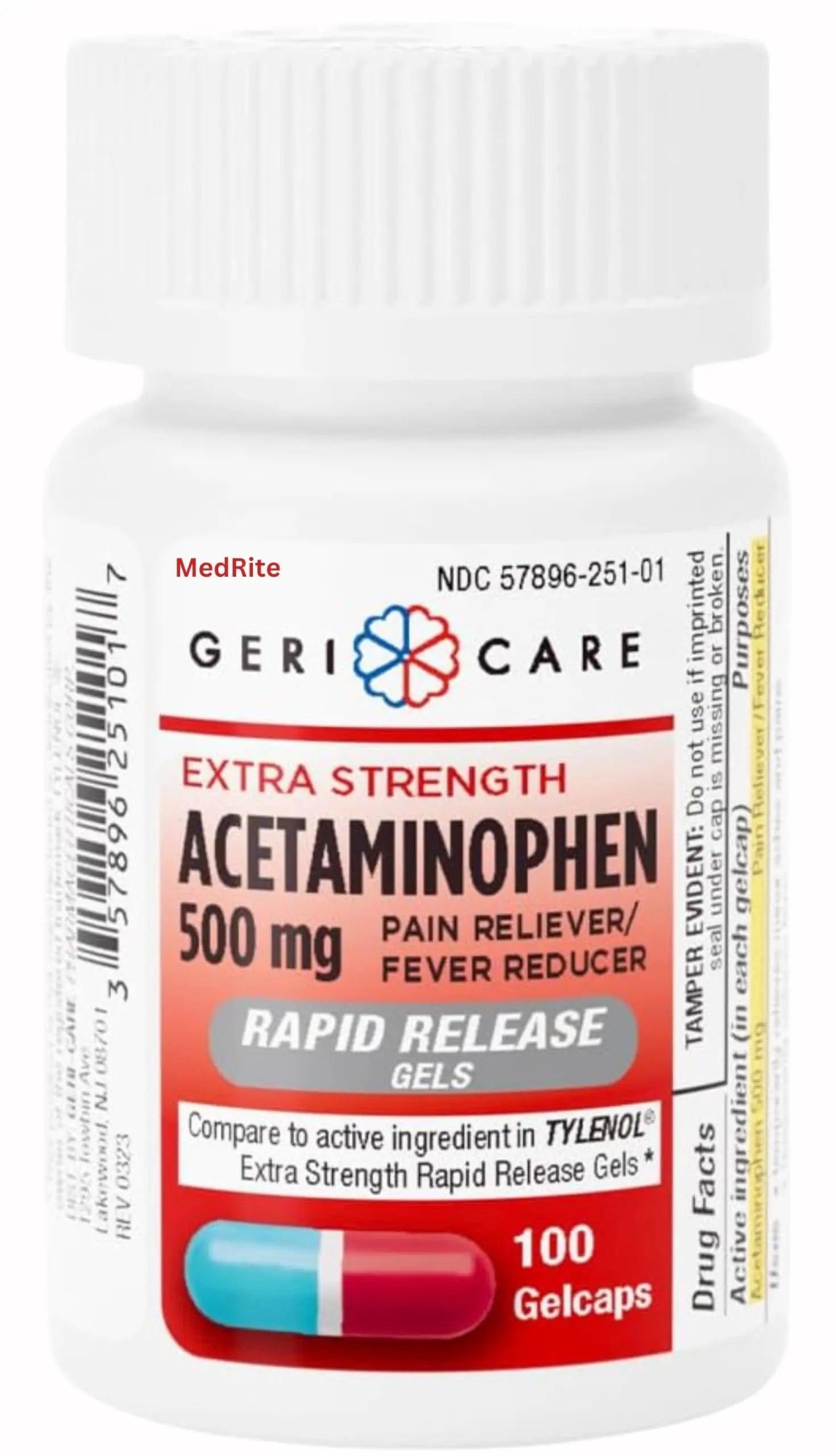 MedRite Acetaminophen 500mg Extra Strength - 100 Rapid Release Gelcaps - Over-The-Counter Medication MedRite buy supplements canada