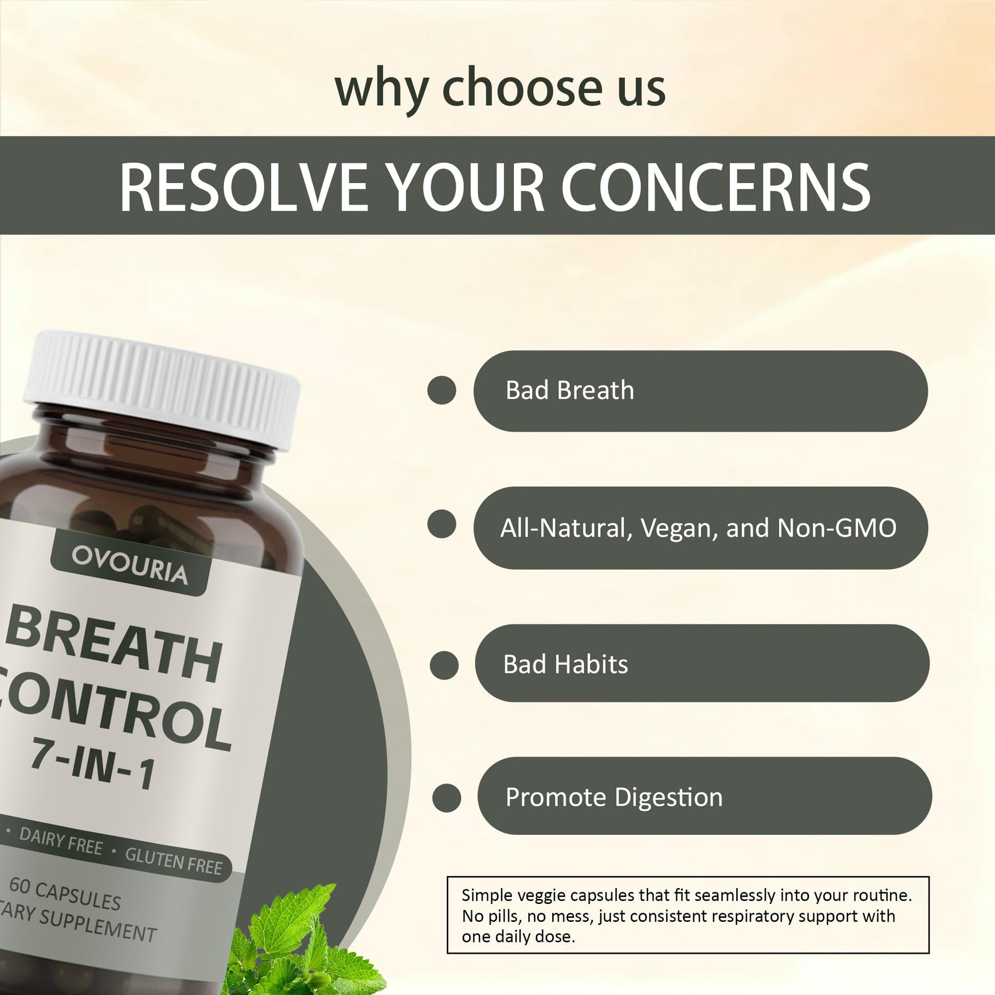 TANSPRESSO ovouria Breath & Gut Balance Capsules - 7-in-1 Formula with Probiotics, Zinc Gluconate & Magnesium Citrate for Fresh Breath, Chronic Halitosis Relief & Digestive Wellness, 60 Count(1pc) TANSPRESSO buy supplements canada