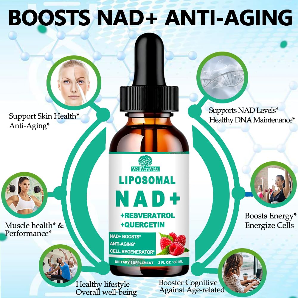 NAD Supplements for Women & Men, Liposomal NAD Nicotinamide Riboside Resveratrol 900mg, TMG, Quercetin, Vitamin B3, Organic Liquid NAD Resveratrol Supplement for Longevity, Energy, Anti-Aging, Focus WellVeraVida buy supplements canada
