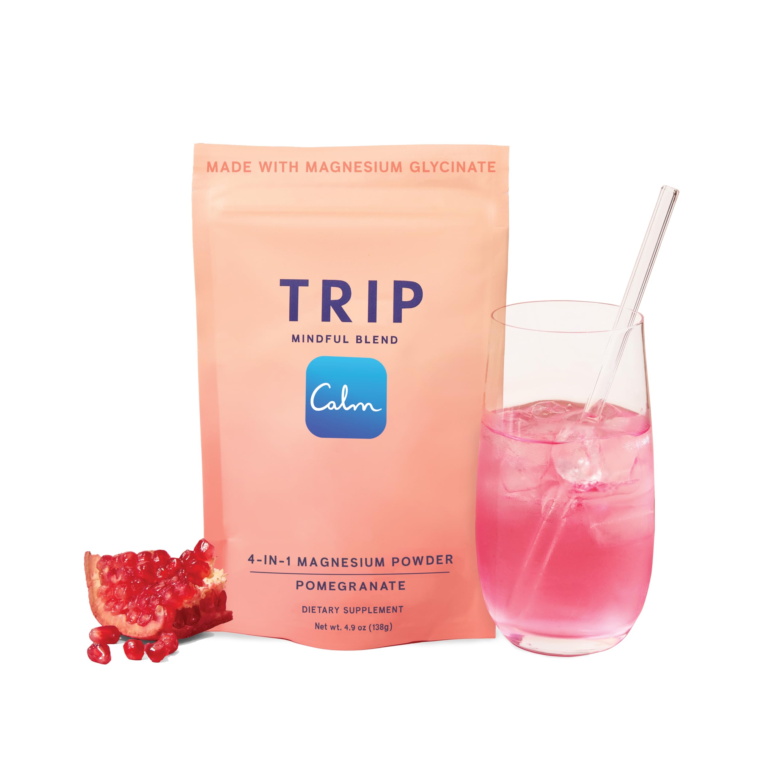 TRIP Magnesium Glycinate Powder with L-Theanine & Lion’s Mane, Sugar Free Magnesium Supplement for Adults, 250mg Magnesium per Drink Mix Serving, Pomegranate Orange Blossom, 1 Bag - 30 Servings TRIP buy supplements canada