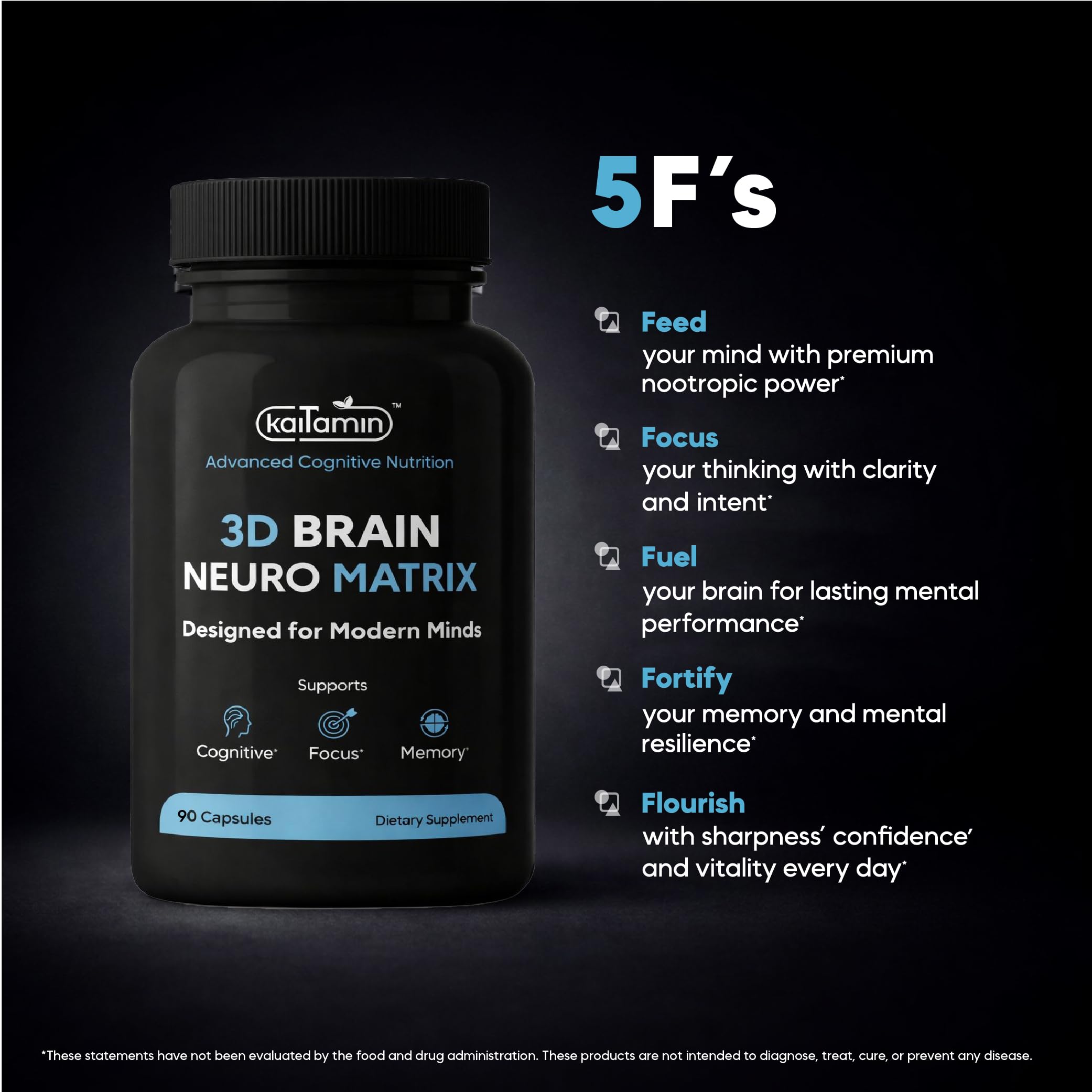 Brain Neuro Matrix – Memory & Focus Nootropic with Ginkgo Biloba & Huperzine A – Caffeine-Free Vegan Brain Supplement for Clarity, Focus & Mood – 90 Capsules (3-Month Supply) Kaitamin buy supplements canada