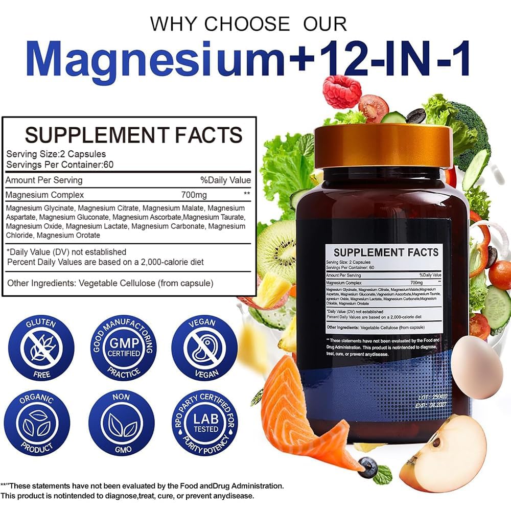 Magnesium Complex 700mg – 12-in-1 Magnesium Supplement with Glycinate, Citrate, Malate, Oxide, Taurate & More – High Absorption for Muscle, Heart, Sleep, Bone, Nerve Support –120 Capsules Vccvaa buy supplements canada