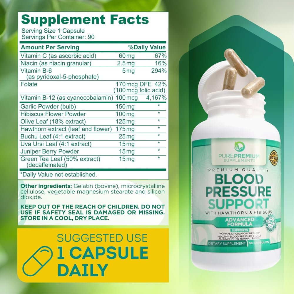 PurePremium Blood Pressure Support Supplement with Hawthorn, Hibiscus & Garlic PurePremium Supplements buy supplements canada
