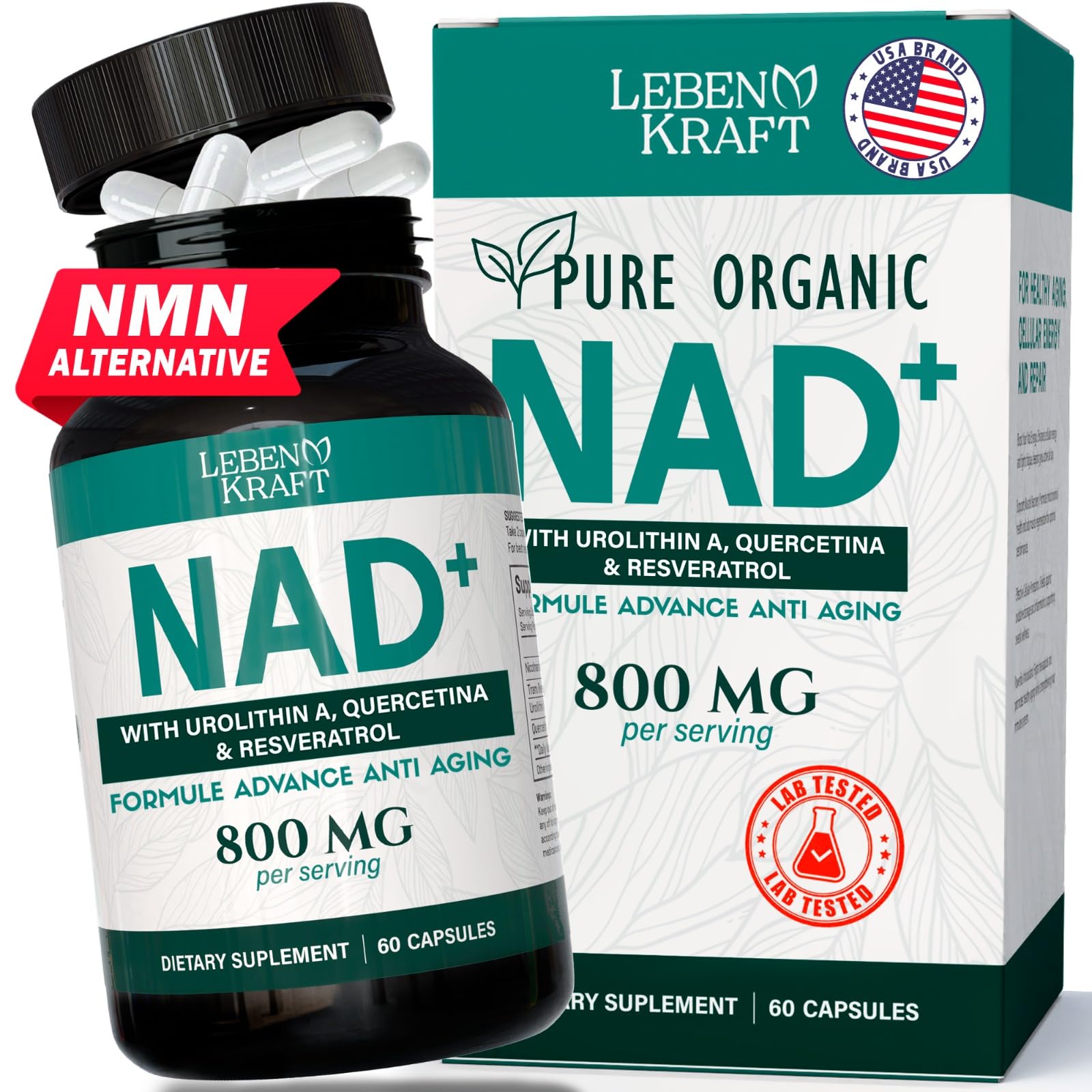 LebenKraft NAD Supplement Pure Organic | NMN Supplement Alternative | Boost Energy & Cellular Health | Urolithin A, Resveratrol, Quercetin for Antioxidant Power | for Women and Men LebenKraft buy supplements canada