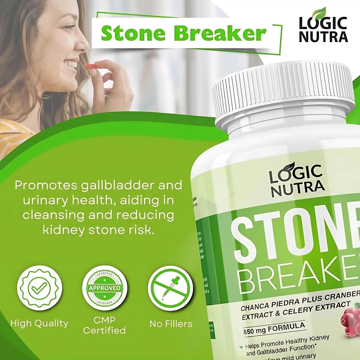 Logic Nutra Chanca Piedra Kidney Stone Breaker 120 Tablets 800 mg - Maximum Strength for Gallbladder & Urinary Cleanse with Phyllantus Niruri, Celery Seed Extract & Cranberry Extract Logic Nutra buy supplements canada