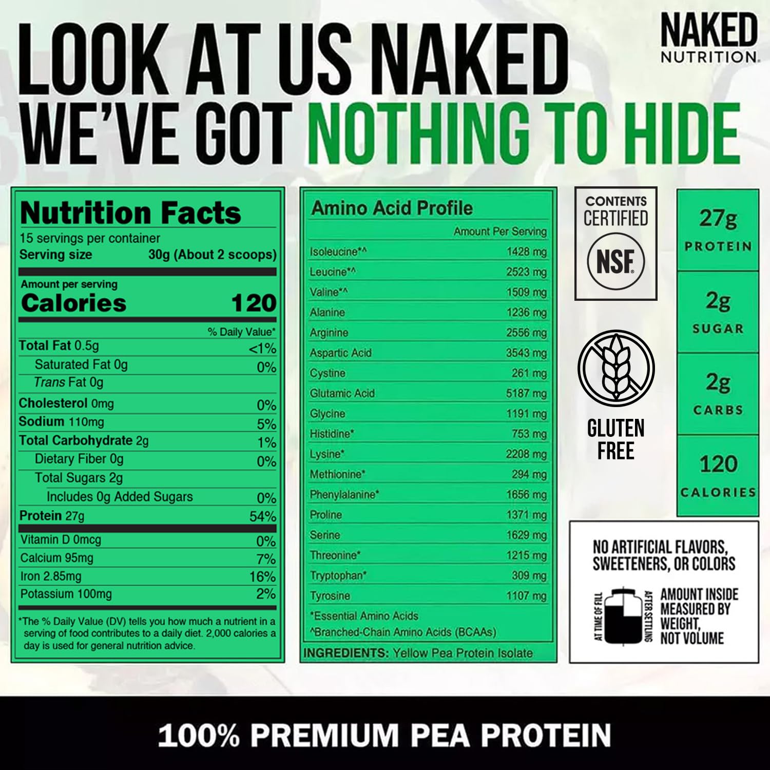 NAKED Pea - Pea Protein Isolate - Plant Based, Vegetarian & Vegan Protein. NSF Certified, Easy to Digest, Non-GMO, No Lactose NAKED buy supplements canada