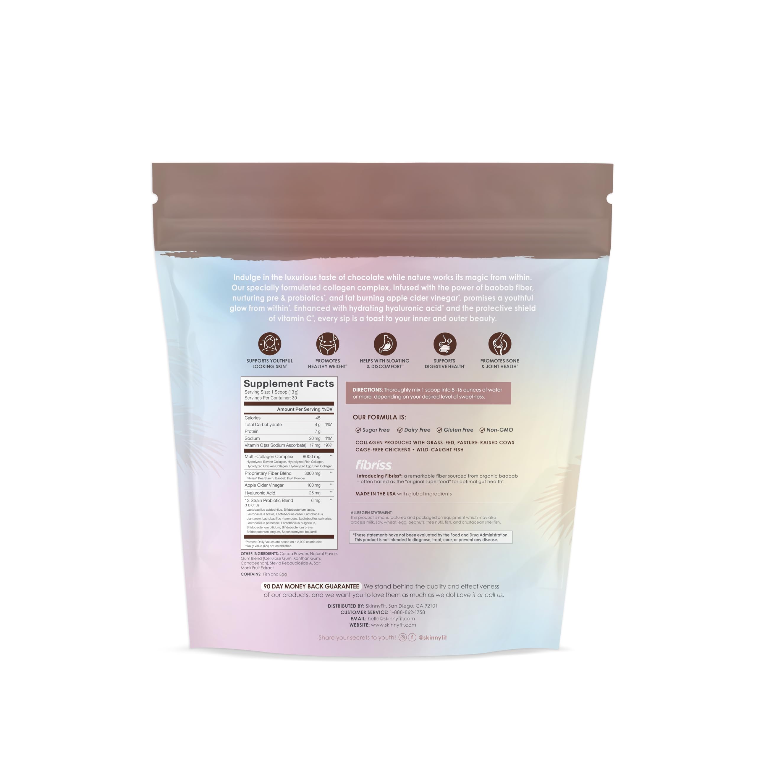 SkinnyFit Super Youth Chocolate Multi-Collagen Peptides + Probiotics, Baobab Fiber SkinnyFit buy supplements canada
