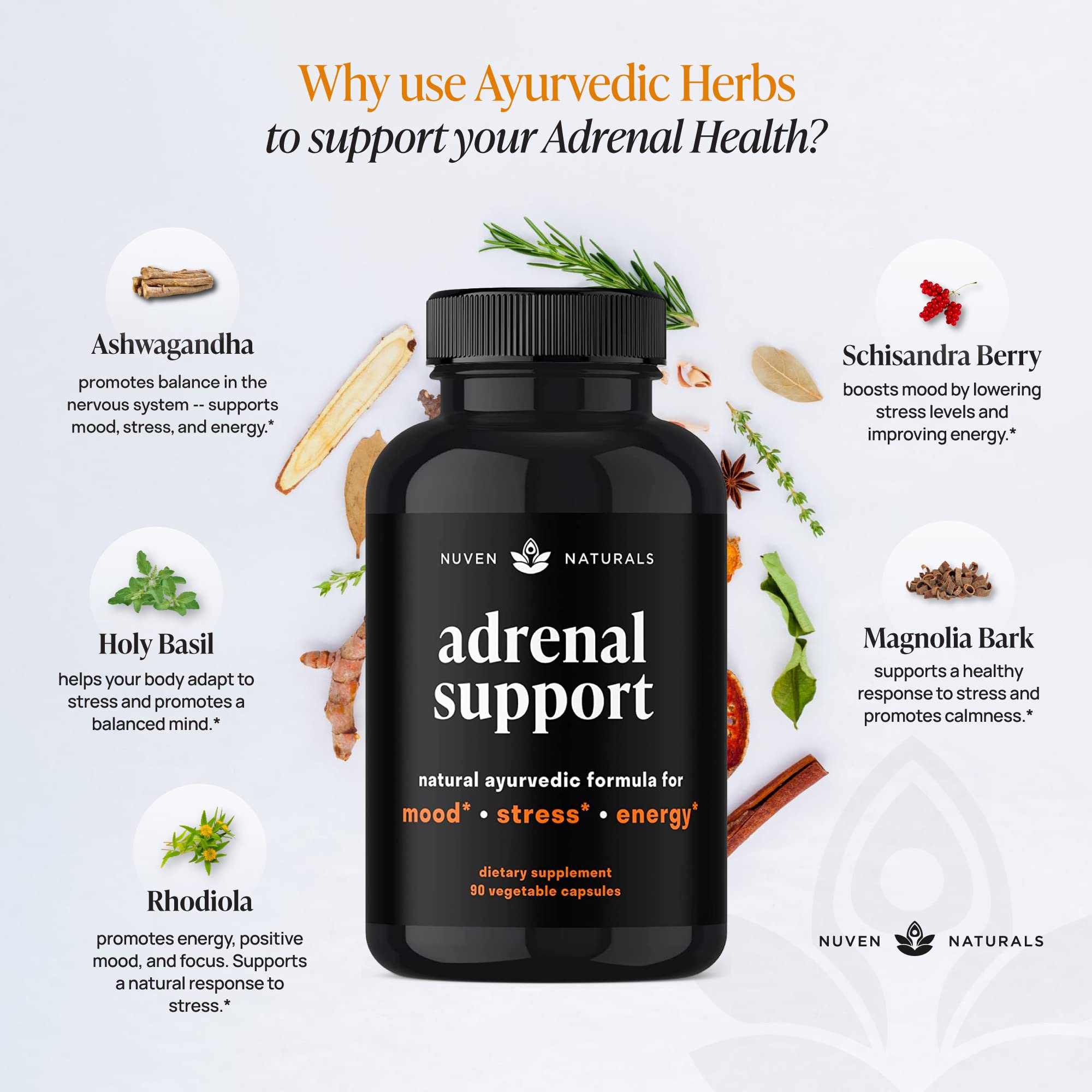 Nuven Naturals Adrenal Support - Cortisol Manager & Adrenal Support Supplements with Ashwagandha Extract, Rhodiola Rosea, Holy Basil to Help Stress, Fatigue & Energy | Adaptogens | 90 Capsules Nuven Naturals buy supplements canada
