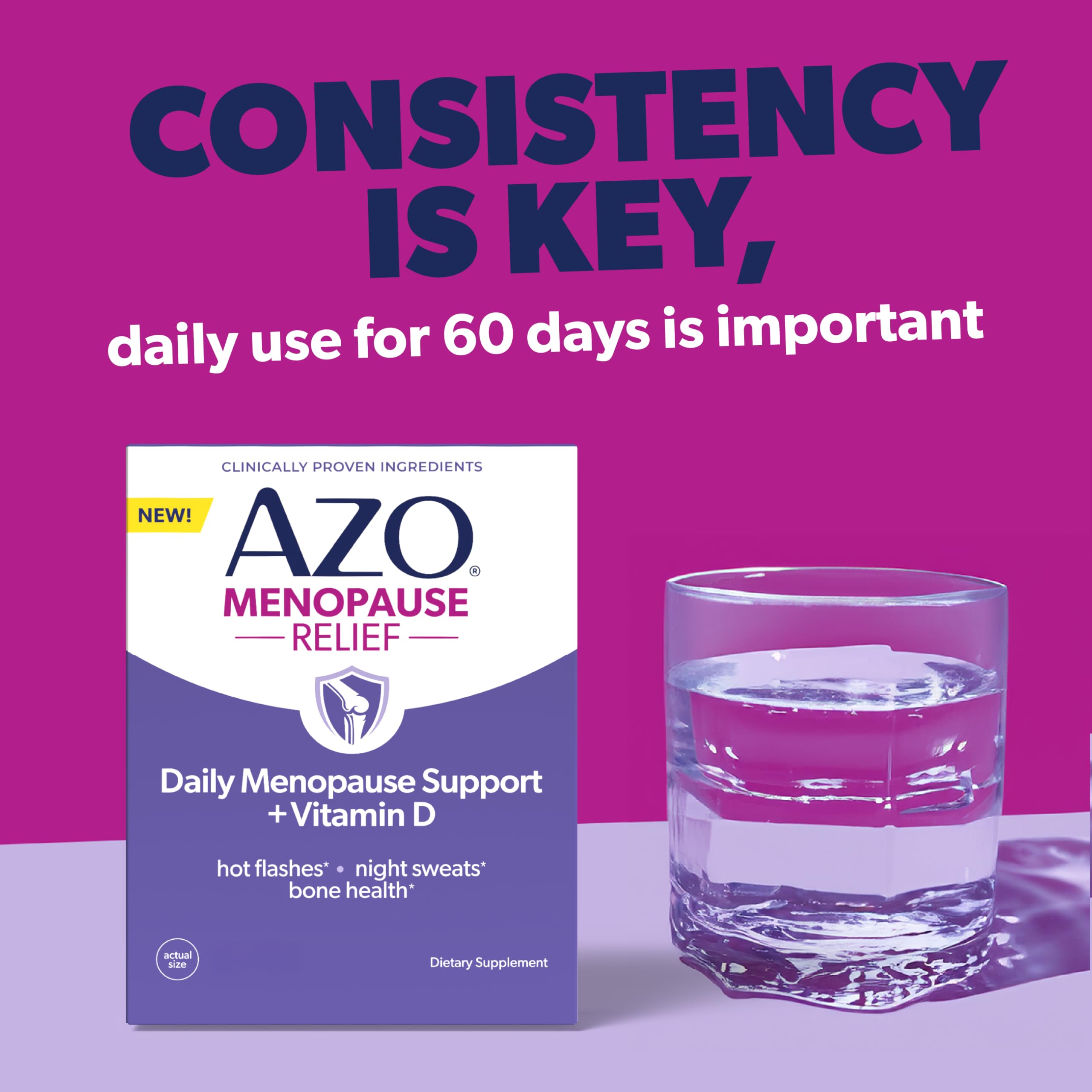 AZO® Daily Menopause Relief + Vitamin D to Support Strong Bones, Menopause Supplements for Women, Reduces Hot Flashes and Night Sweats* - 30 Count AZO buy supplements canada