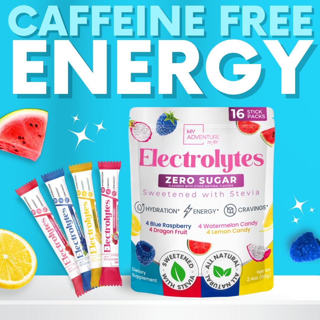 My Adventure to Fit Electrolytes Powder Packets – 16 Sugar-Free Hydration Packets, Potassium Supplement, Watermelon Candy, Blue Raspberry, Lemon Candy, Dragon Fruit My Adventure to Fit buy supplements canada