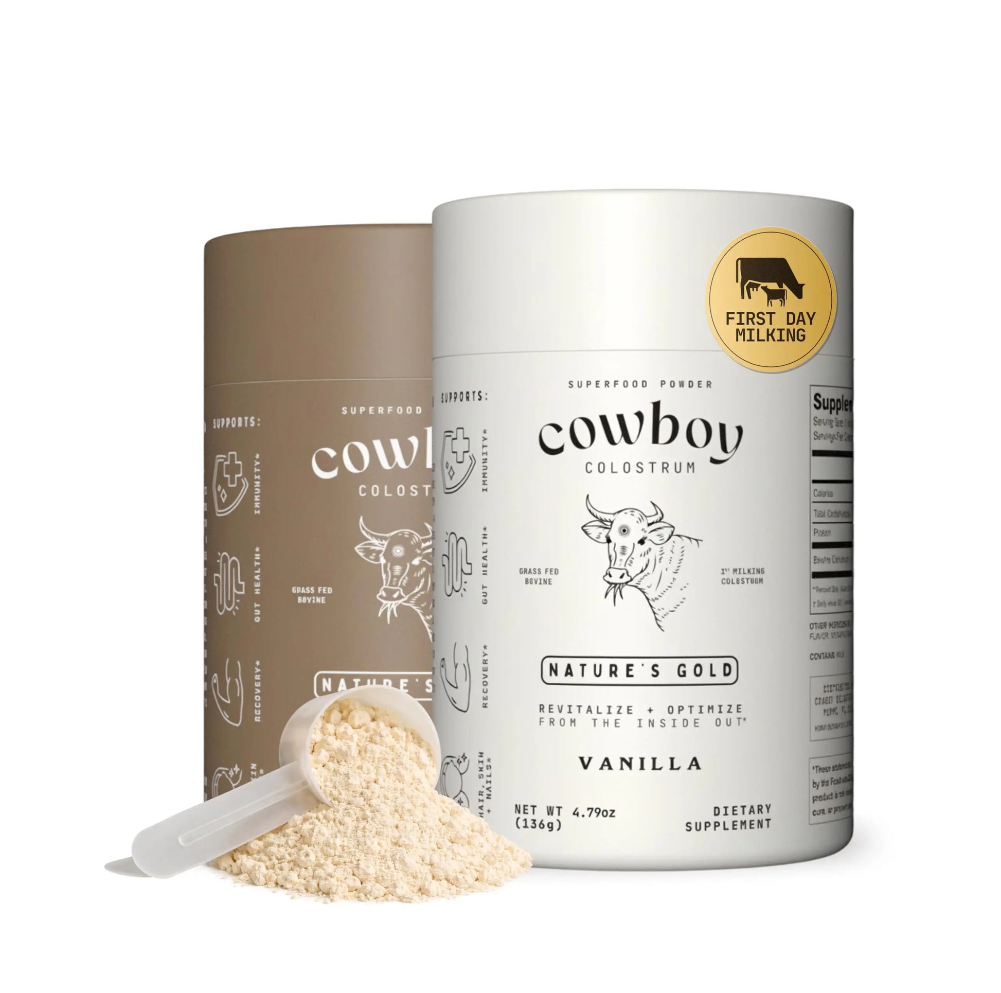 Cowboy - The Exclusive 1st Milking, Whole, Grass Fed Colostrum Supplement for Full Body Health - Sugar Free Bovine Colostrum Powder Packed with Bioactive(Vanilla & Chocolate) Nutrients COWBOY COLOSTRUM buy supplements canada