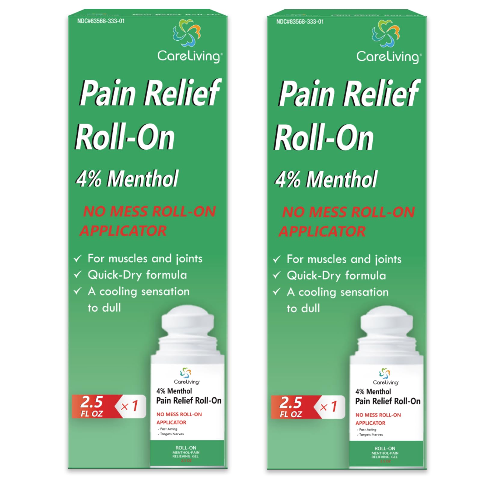 CARELIVING Roll On Pain Relief for Knee, Neck, Joint, Shoulder, Arthritis Pain Reliever, Sore Muscle Relief, Roll On Menthol Gel 2.5 Fl Oz (Pack of 2) CARELIVING buy supplements canada