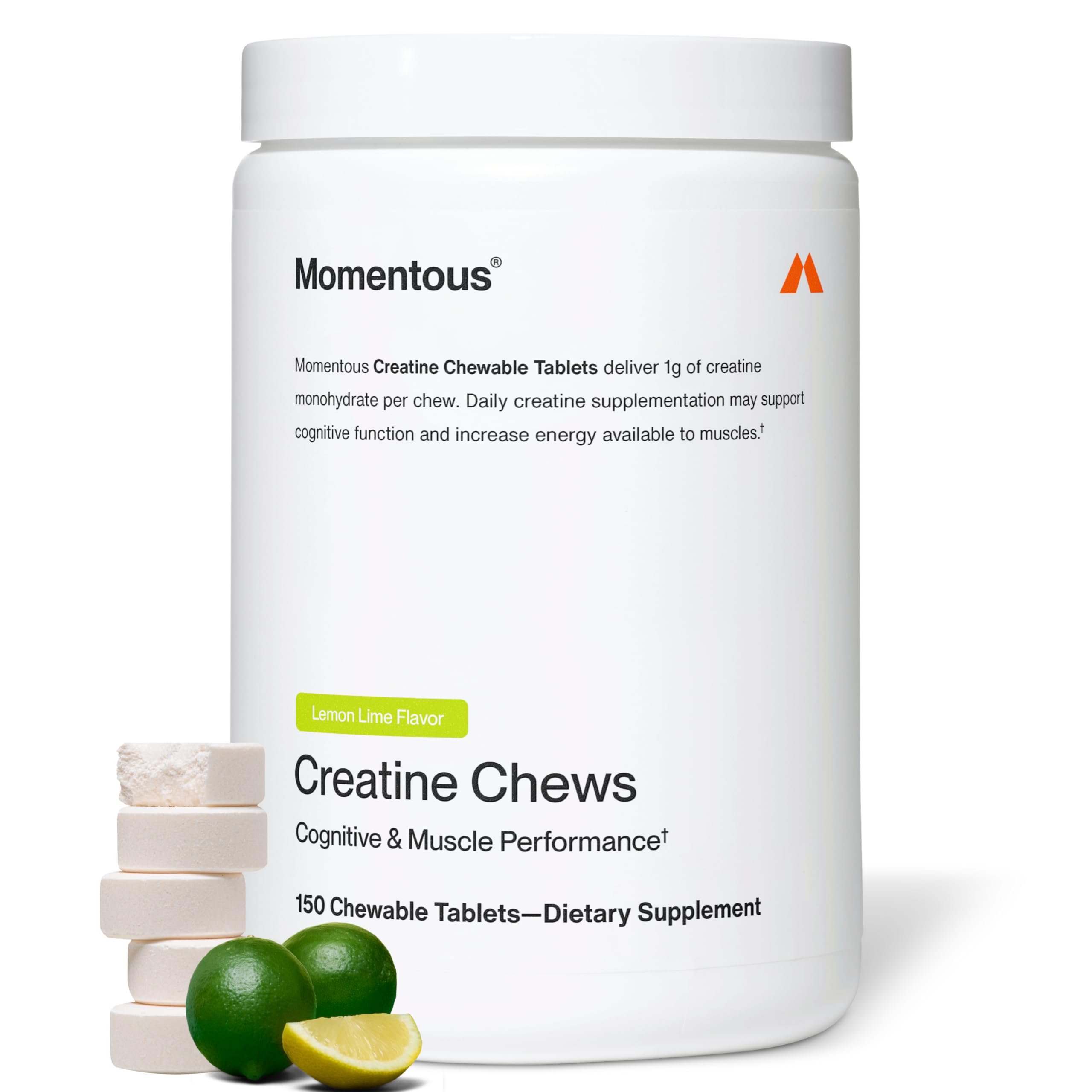 Momentous Creatine Chews - Creatine Monohydrate - Supports Strength, Lean Muscle, & Recovery for Men & Women - NSF Certified for Sport - 150 Chewable Tablets - Lemon Lime Momentous buy supplements canada
