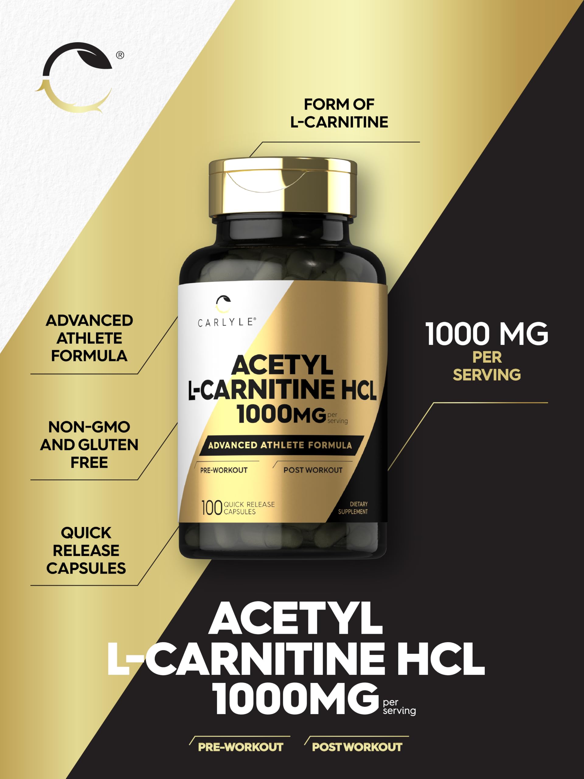 Carlyle Acetyl L-Carnitine HCL | 1000mg | 100 Capsules | Advanced Athlete Formula | Pre-Workout Supplement | Non-GMO & Gluten Free Carlyle buy supplements canada