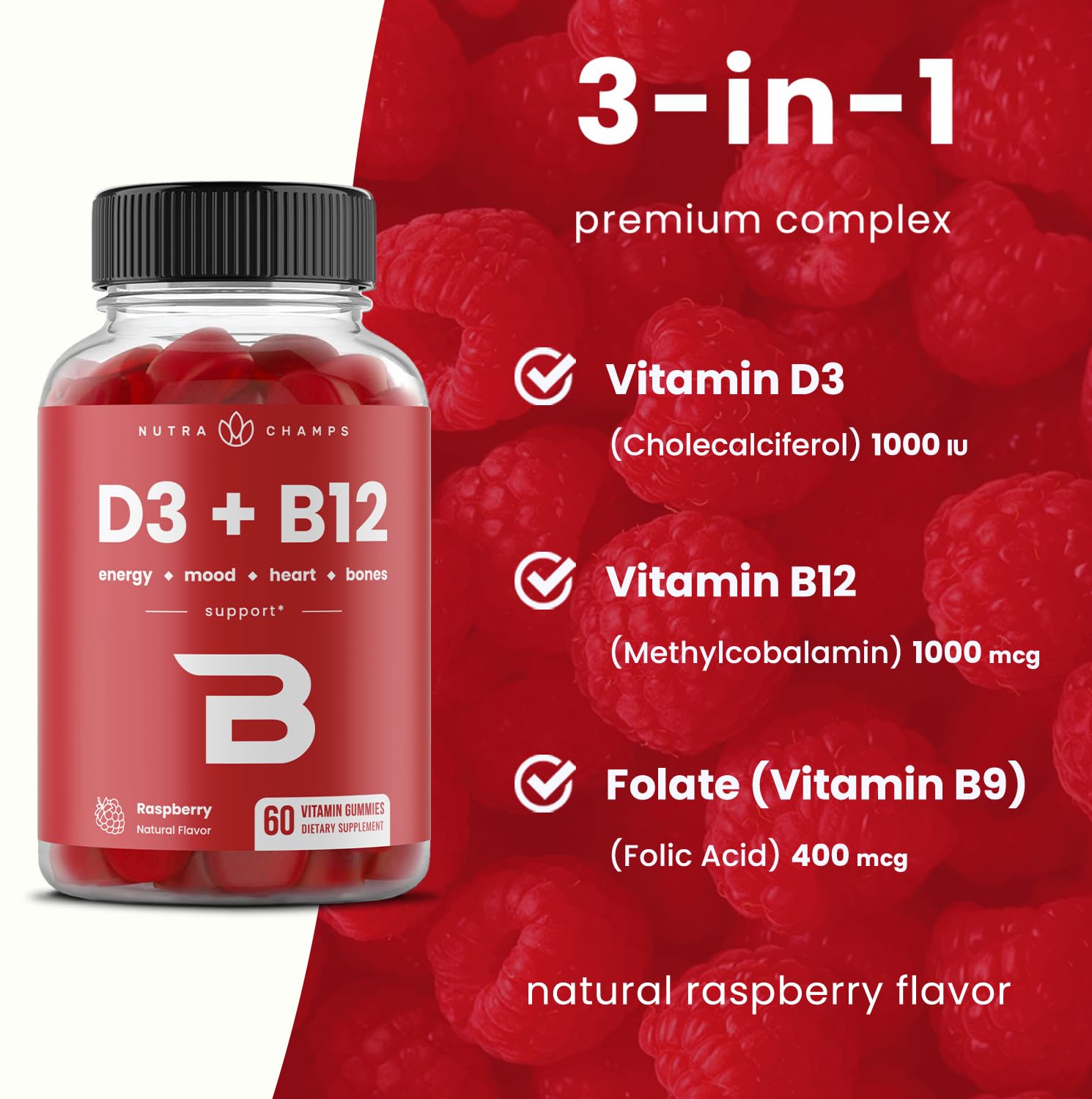 NutraChamps Vitamin D3 & B12, Methyl B12 Gummies for Adults & Kids, Enhanced with Vitamin D 3 & B9 Vitamin Folate, Natural Energy, Mood NutraChamps buy supplements canada