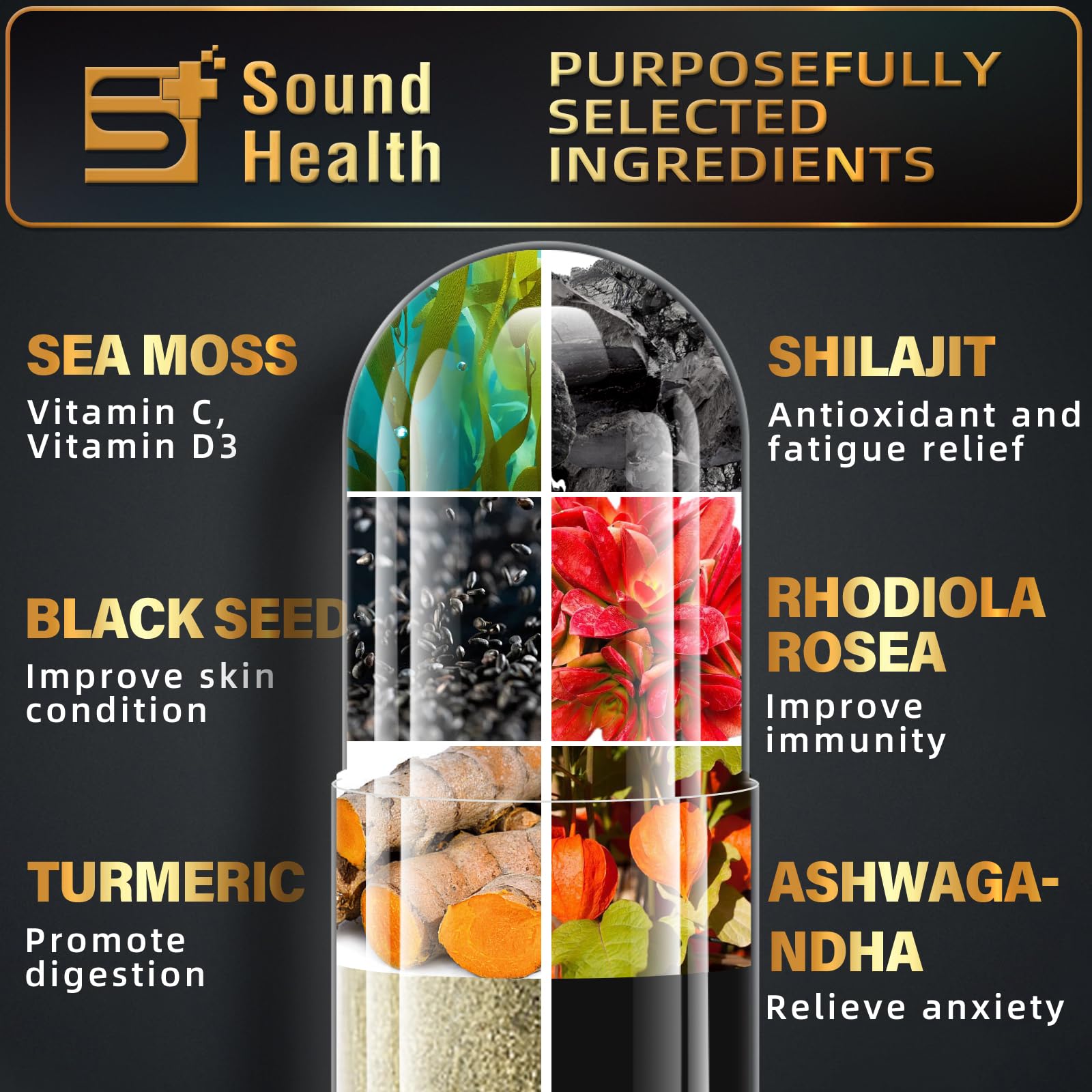 Sea Moss Capsules with Ashwagandha, Turmeric, Bladderwrack, Vitamins C & D for Natural Energy, Sleep Support & Hair Growth, 1200mg Herbal Blend, for Man & Women, Third-Party Tested，16-in-1 Supplement SoundHealth buy supplements canada
