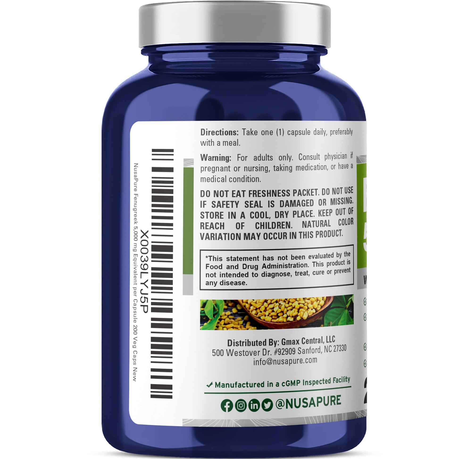 NusaPure Fenugreek Capsules, 50:1 Extract, 100 mg Equivalent to 5,000mg, 200 Veggie Caps, Non-GMO, Vegan NusaPure buy supplements canada
