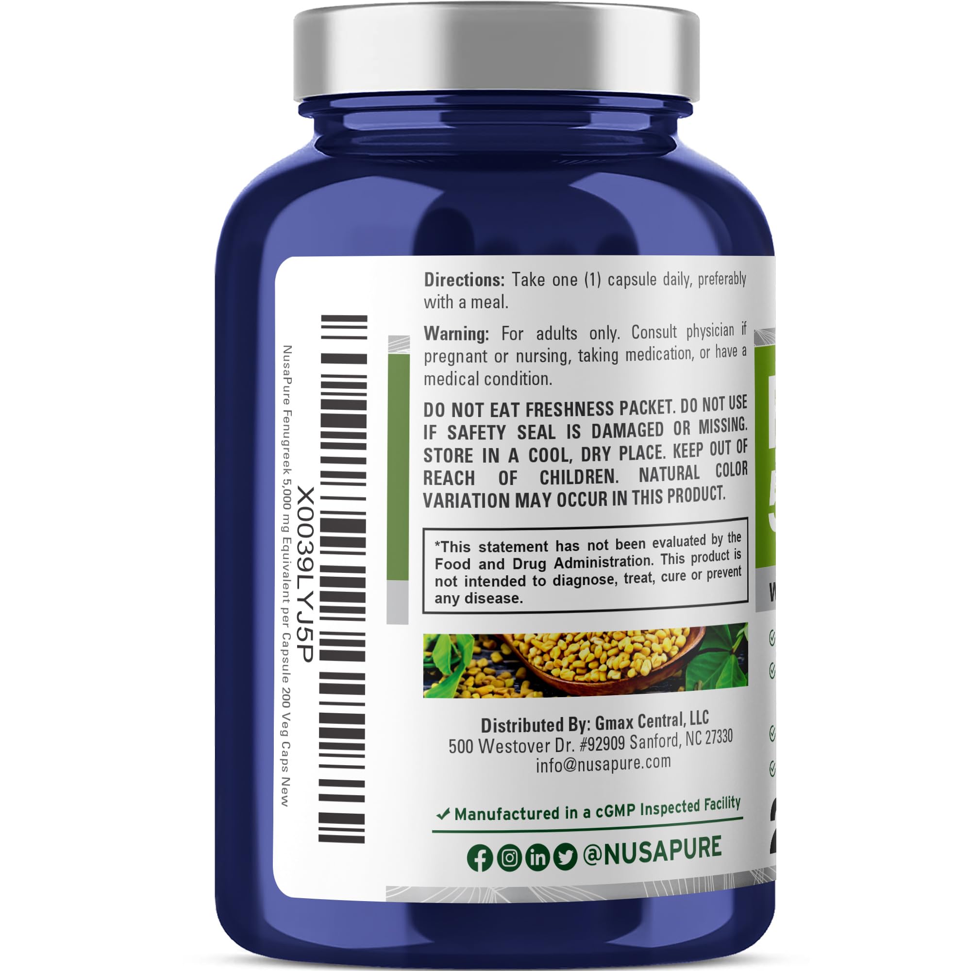 NusaPure Fenugreek Capsules, 50:1 Extract, 100 mg Equivalent to 5,000mg, 200 Veggie Caps, Non-GMO, Vegan NusaPure buy supplements canada