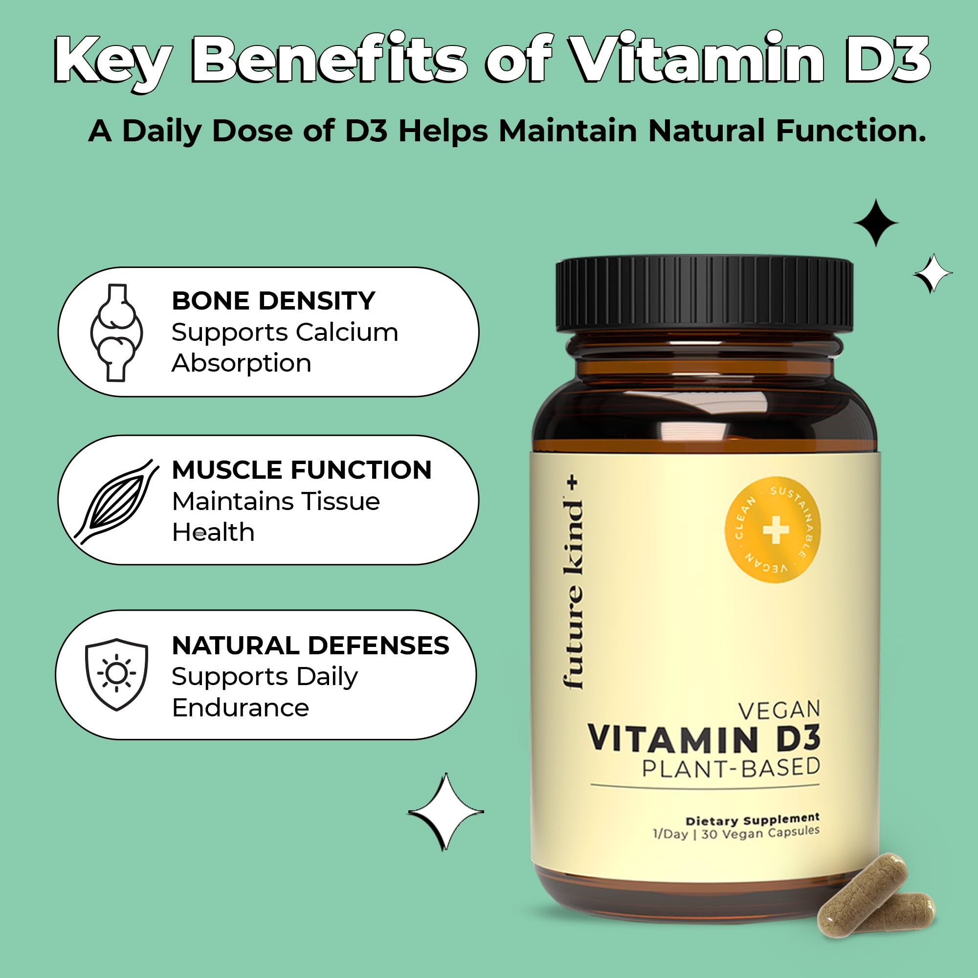 Future Kind Vitamin D3 2500 IU for Bone and Muscle Function, Vitamin D Vegan Supplement from Plant Lichen, Non-GMO, Sugar Free, Pure Vitamin D3, Promotes Natural Resilience, 30 Capsules Future Kind buy supplements canada