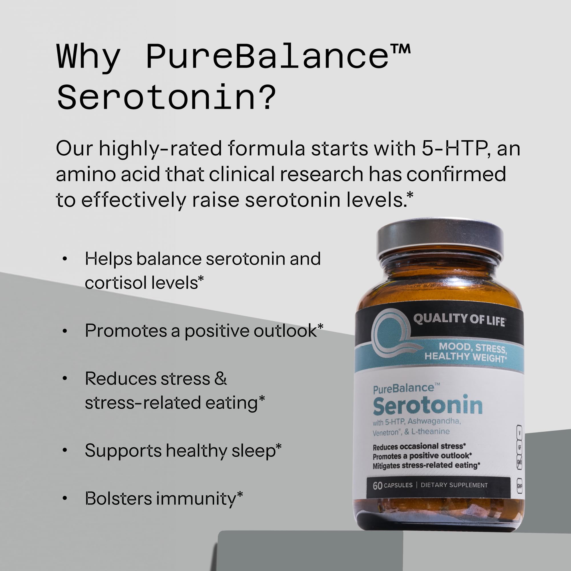 Quality of Life Pure Balance Serotonin Premium–Helps Boost Serotonin & Cortisol Levels - Includes 5-HTP, Venetron, Sensoril, Vitamin D3 & L-Theanine–60 Capsules Quality of Life buy supplements canada