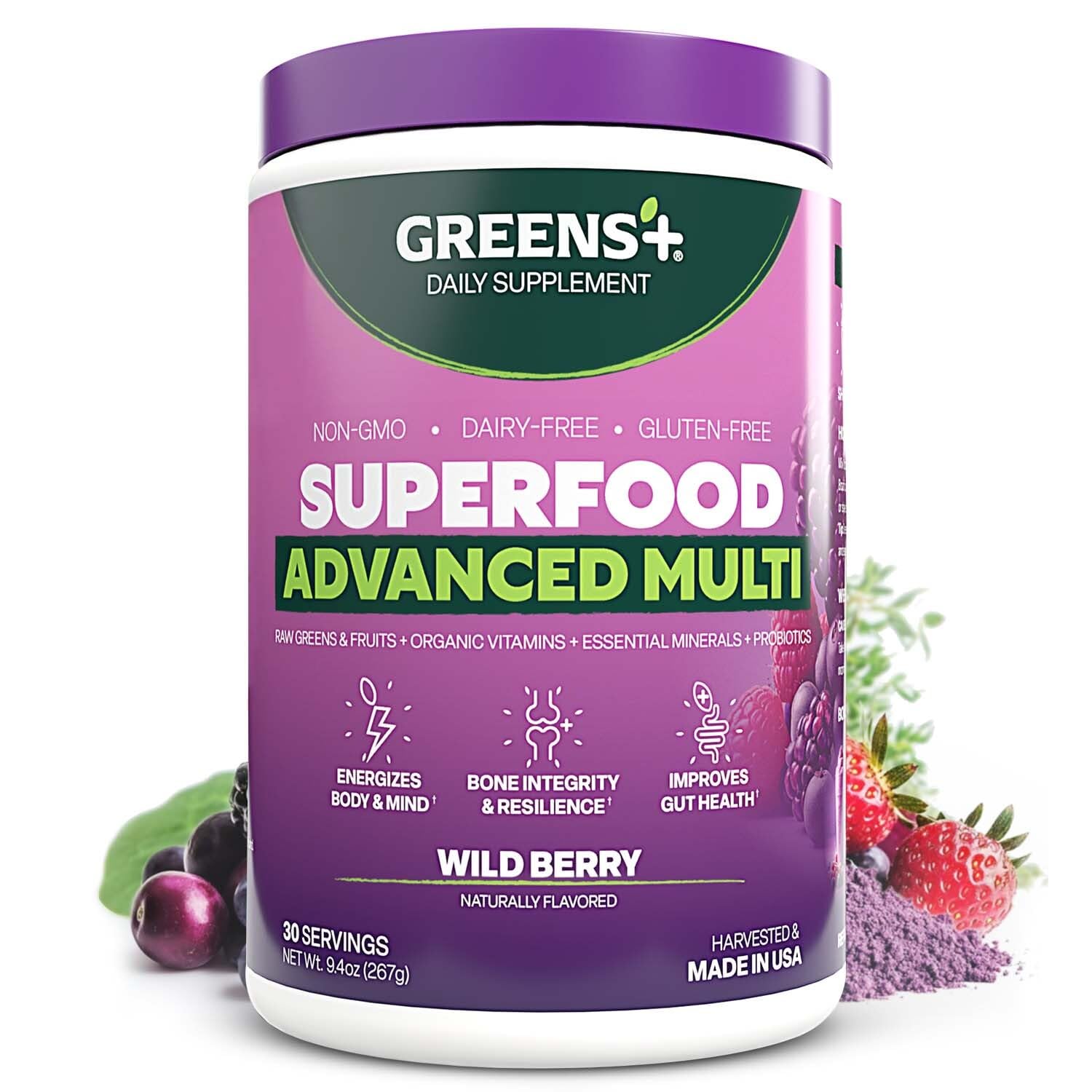 Greens+ Advanced Multi Wild Berry Superfood Powder, Organic Blend, Vegan, Non-GMO, Soy-Free, Dairy-Free, Gluten-Free, Dietary Supplement with Vitamins & Minerals, 9.4 oz Greens+ buy supplements canada