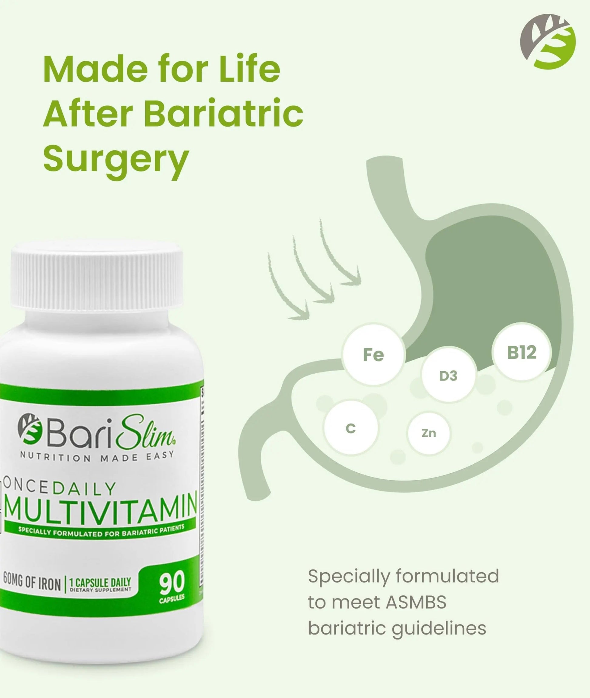 BariSlim Once Daily Bariatric Multivitamin Capsule - 60mg of Iron - Bariatric Vitamin & Supplement for Post WLS Surgery Including Gastric Bypass BariSlim buy supplements canada