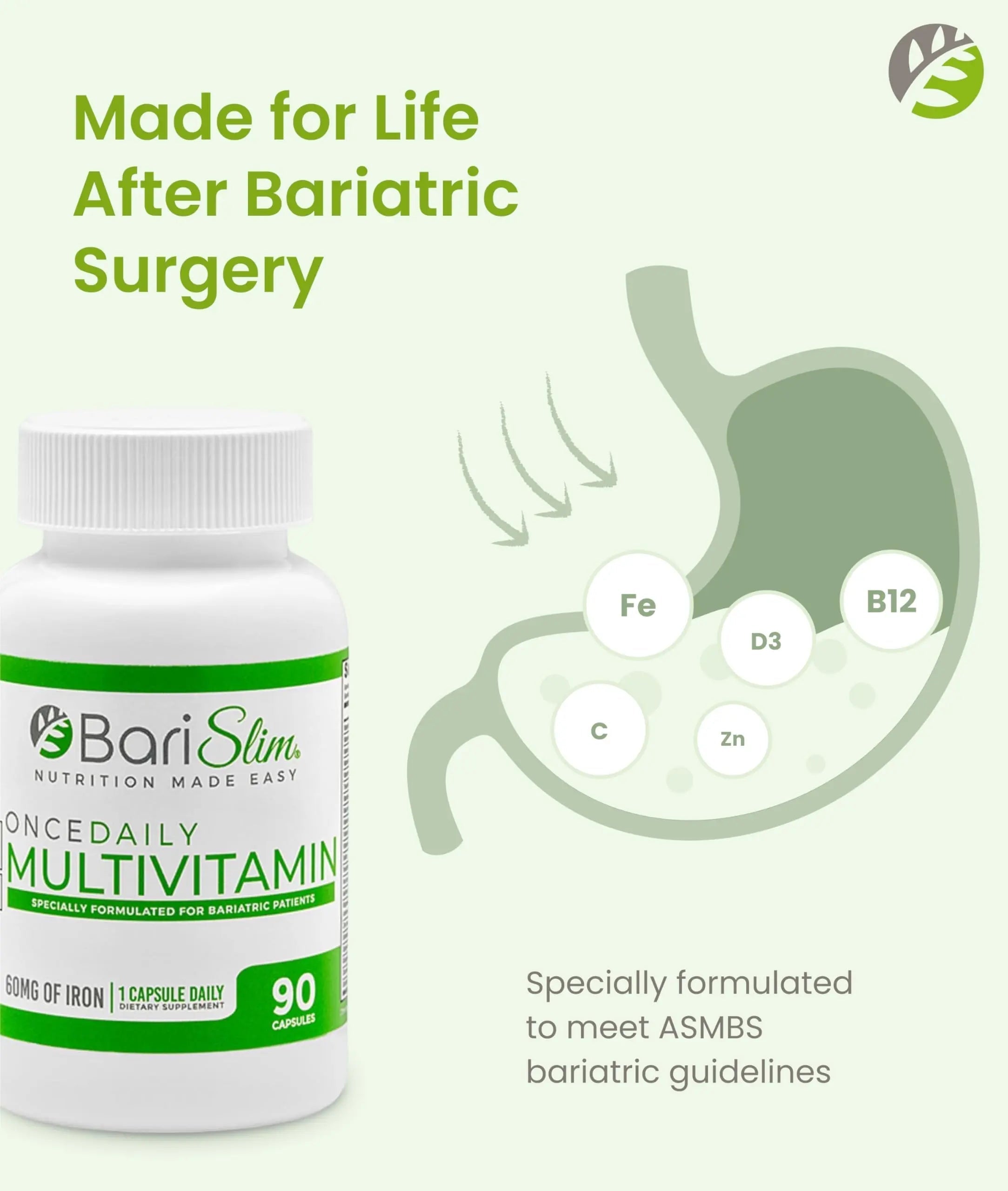 BariSlim Once Daily Bariatric Multivitamin Capsule - 60mg of Iron - Bariatric Vitamin & Supplement for Post WLS Surgery Including Gastric Bypass BariSlim buy supplements canada