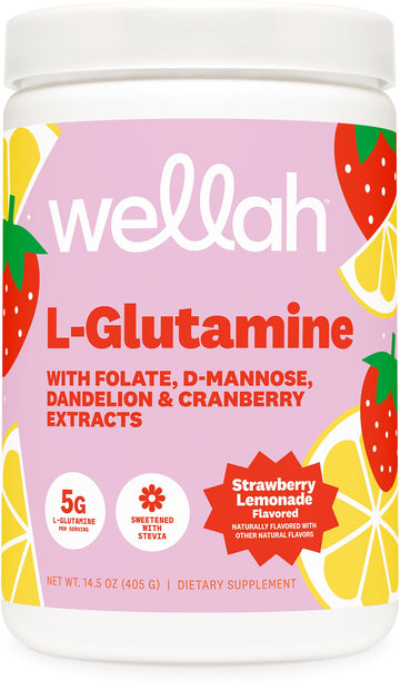Wellah L-Glutamine Strawberry Lemonade Flavored (50 Servings) - 5g L-Glutamine Per Serving, Sweetened with Stevia Wellah buy supplements canada