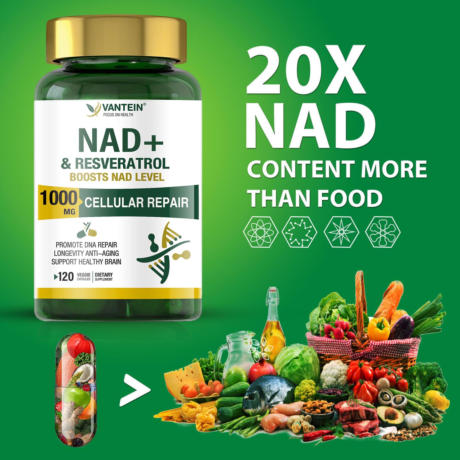 TEATTY NAD+ & Resveratrol Supplement - NMN Alternative with 120 Capsules, Anti-Aging Cellular Support, Energy & Longevity Booster, DNA Repair Formula TEATTY buy supplements canada