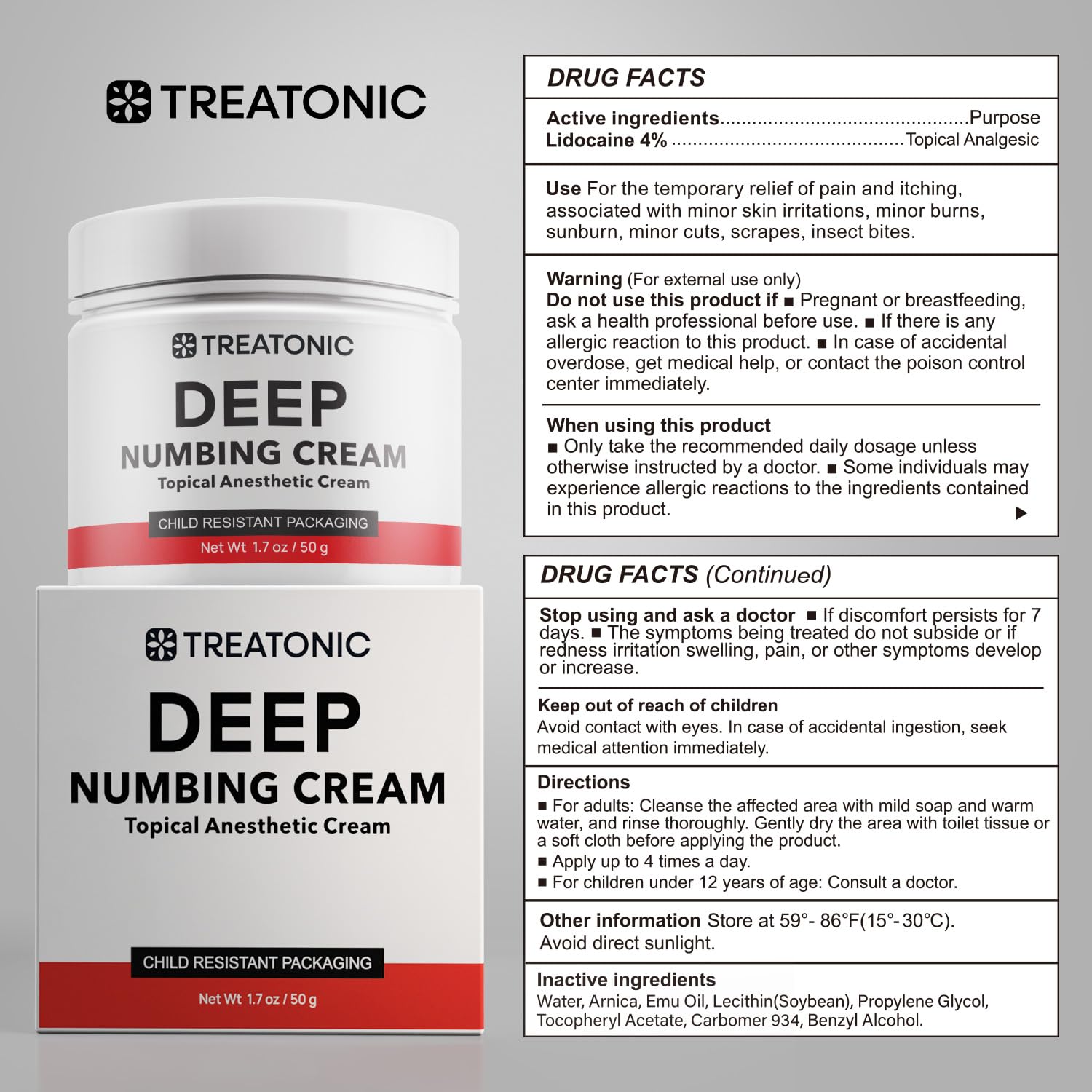 Treatonic Maximum Strength Numbing Cream: Numbing Cream for Discomfort, Burn, Itch & Pain Relief - Fast-Acting, Soothing Topical Anesthetic with Menthol & Emu Oil for Hemorrhoid Treatment – 1.7oz Treatonic buy supplements canada