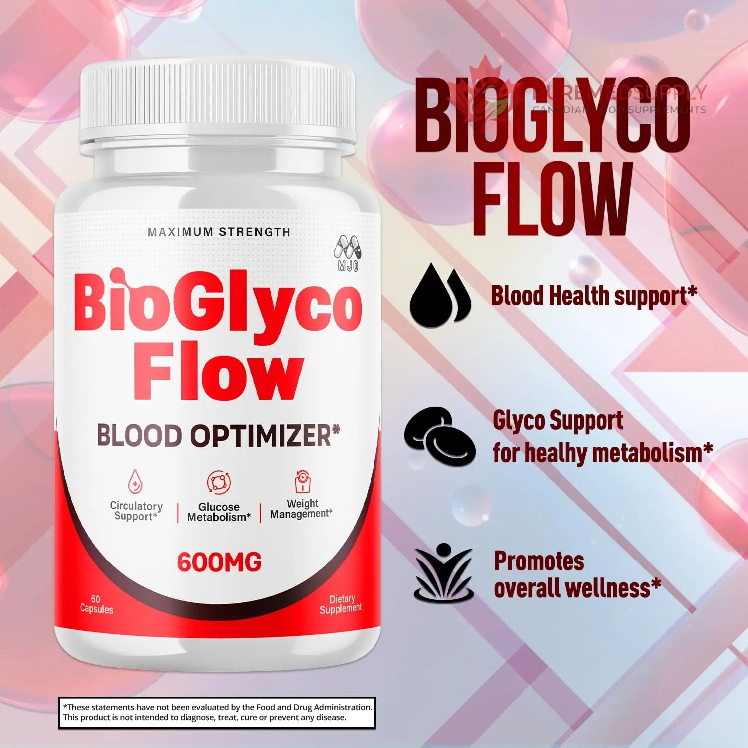 (3 Pack) BioGlyco Flow Blood Optimizer Capsules, Official BioGlyco Flow Pills with All Natural Ingredients, Advanced Health and Wellness Supplement with Maximum Strength Multivitamins (180 Capsules) MJO buy supplements canada