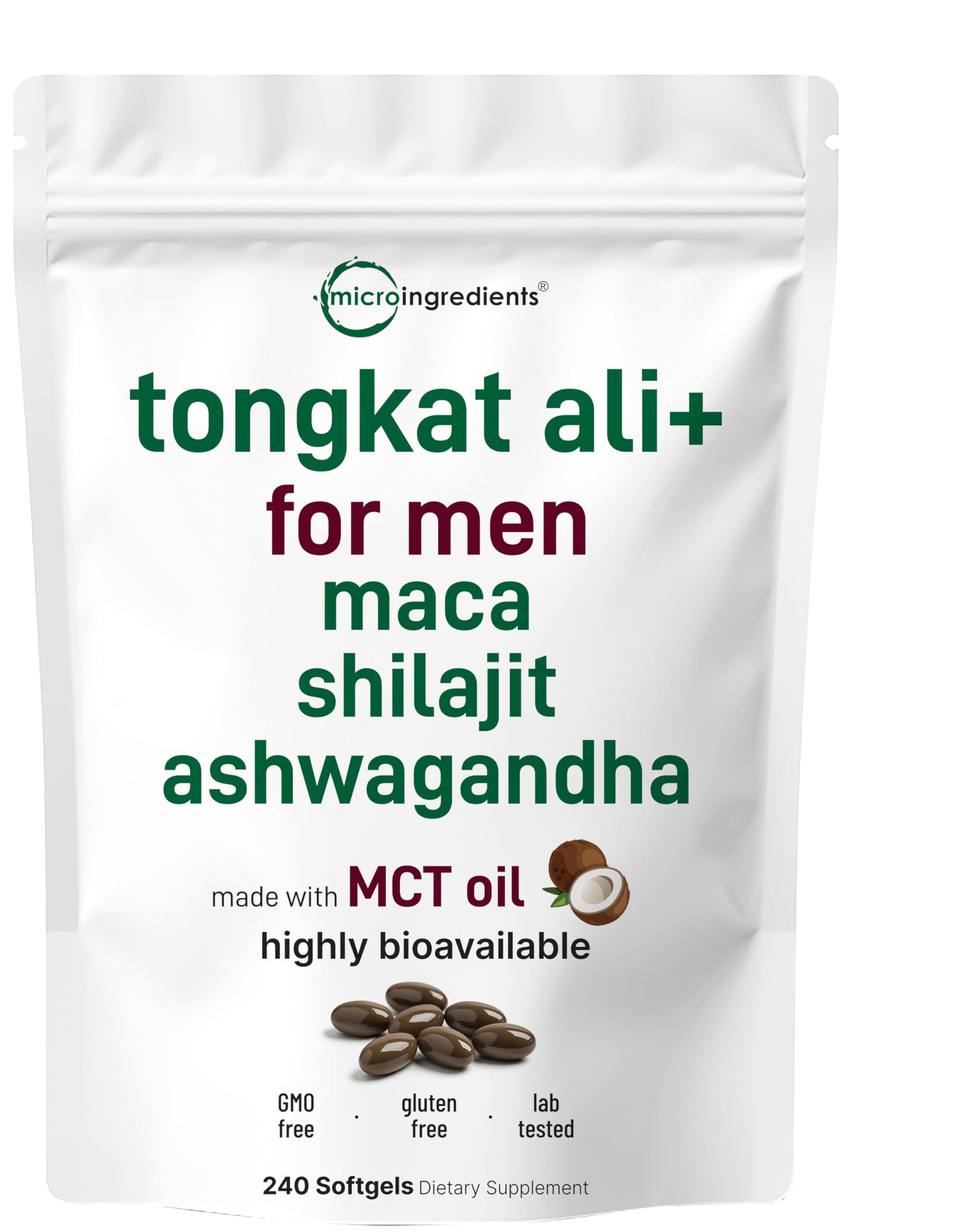 Tongkat Ali+ for Men with Maca, Shilajit, & Ashwagandha | 240 Softgels with MCT Oil for Better Absorption | Max Strength Eurycoma Longifolia Extract (Longjack) | Non-GMO, Gluten Free Micro Ingredients buy supplements canada