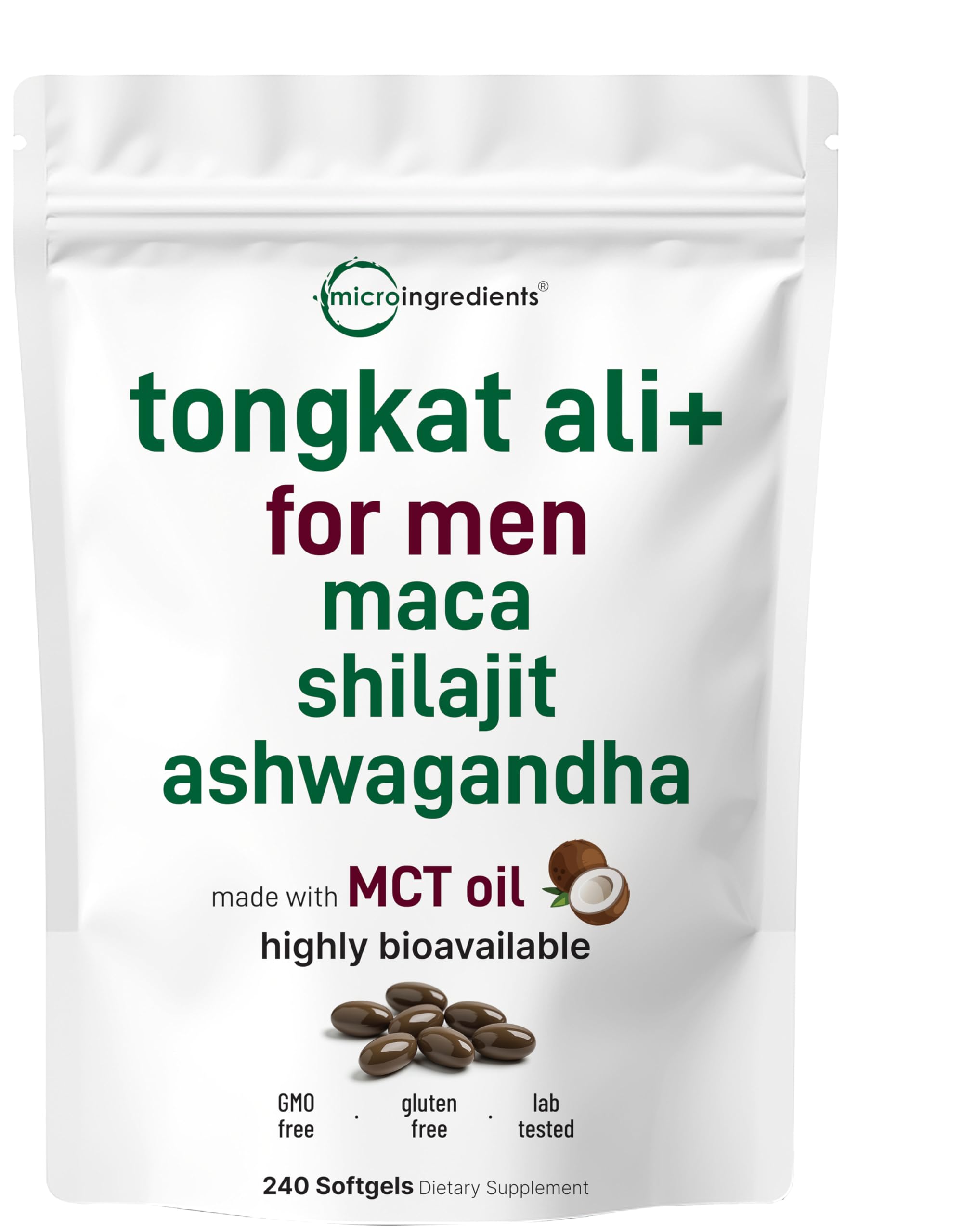 Tongkat Ali+ for Men with Maca, Shilajit, & Ashwagandha | 240 Softgels with MCT Oil for Better Absorption | Max Strength Eurycoma Longifolia Extract (Longjack) | Non-GMO, Gluten Free Micro Ingredients buy supplements canada