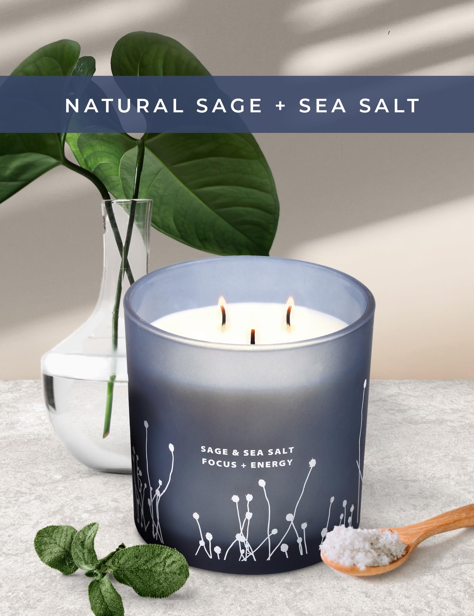 White Sage Sea Salt 3 Wick Candle 14.5 oz | Sage Candles for Cleansing House | Large Soy Candles GIFTAWAY buy supplements canada