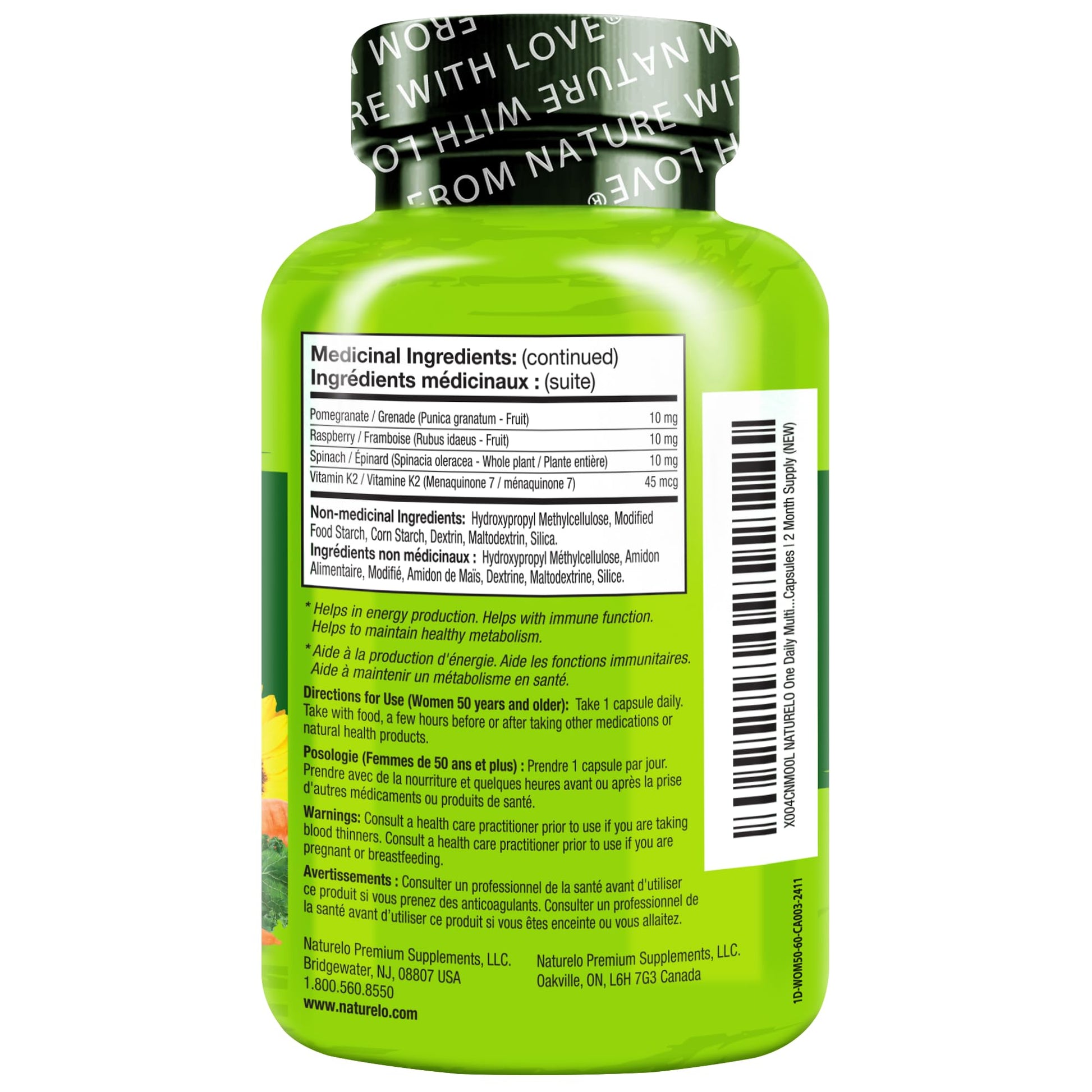 NATURELO One Daily Multivitamin for Women 50+ (Iron Free) - Menopause Support for Women Over 50 - Whole Food Supplement - Non-GMO - No Soy - 60 Capsules - 2 Month Supply NATURELO buy supplements canada