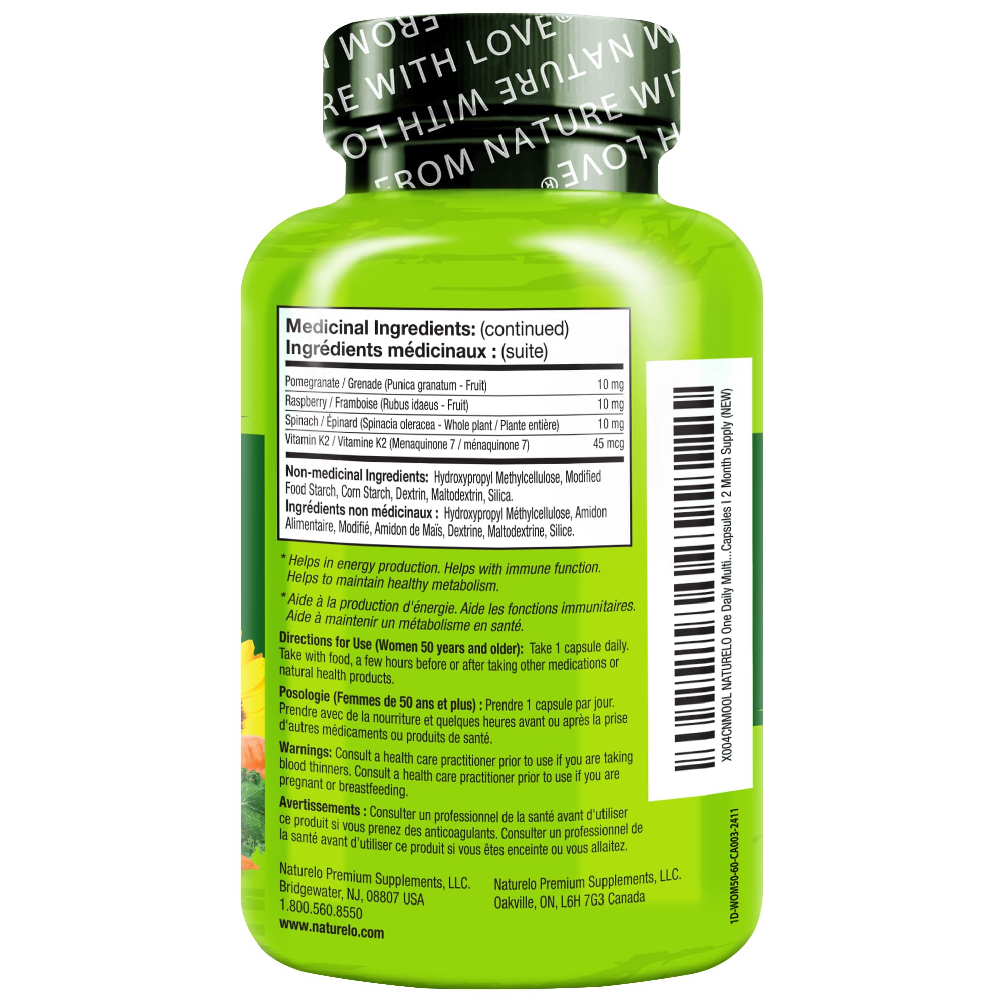 NATURELO One Daily Multivitamin for Women 50+ (Iron Free) - Menopause Support for Women Over 50 - Whole Food Supplement - Non-GMO - No Soy - 60 Capsules - 2 Month Supply NATURELO buy supplements canada
