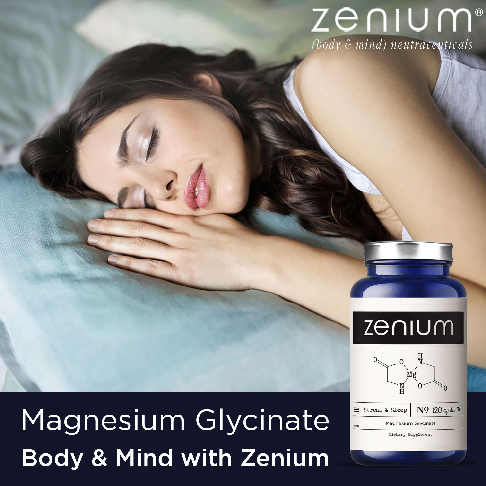 Zenium - Magnesium Glycinate for Sleep, Chelated, 600mg per Serving, 120 Capsules | High Absorption | Relieve Tension, Worry, Nervousness | Calm The Mind & Body | Ayurvedic | Natural Relief Supplement Zenium buy supplements canada
