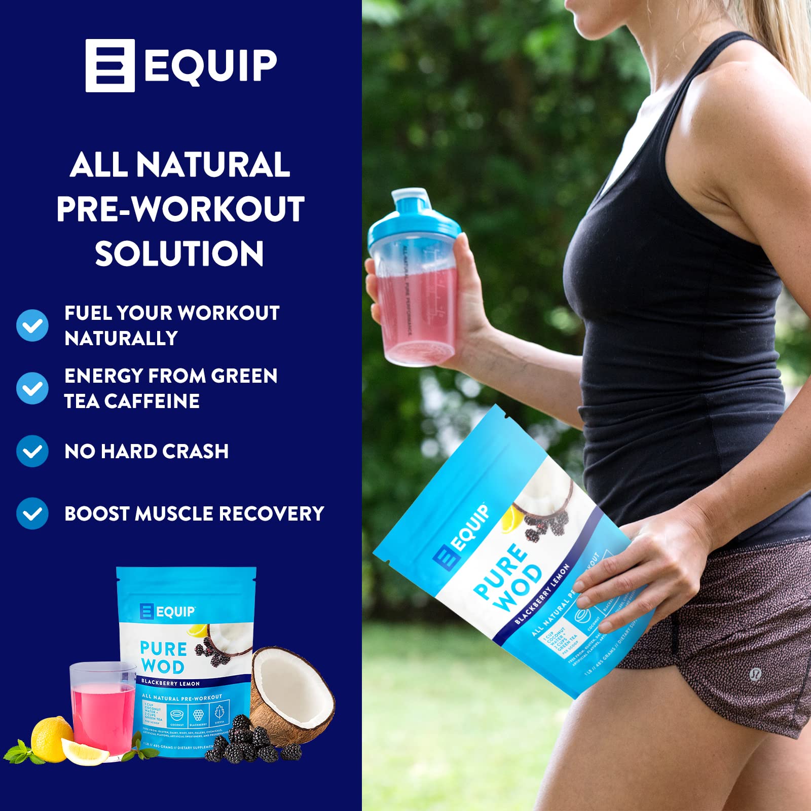 Equip Foods PureWOD All Natural Pre-Workout Powder - 200mg Green Tea Caffeine, BCAA Equip buy supplements canada