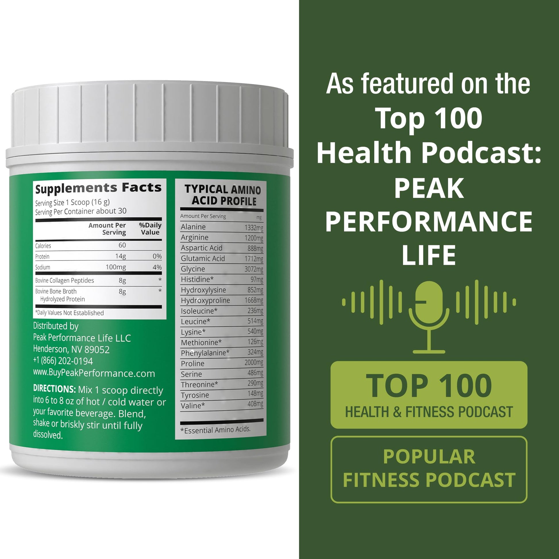 Peak Performance Hydrolyzed Bone Broth and Collagen Unflavored Protein Peptides Powder Contains All Collagen Types: 1, 2, and 3. Pure Pasture, Raised Grass Fed, Paleo Friendly, Gluten + Dairy Free Peak Performance buy supplements canada