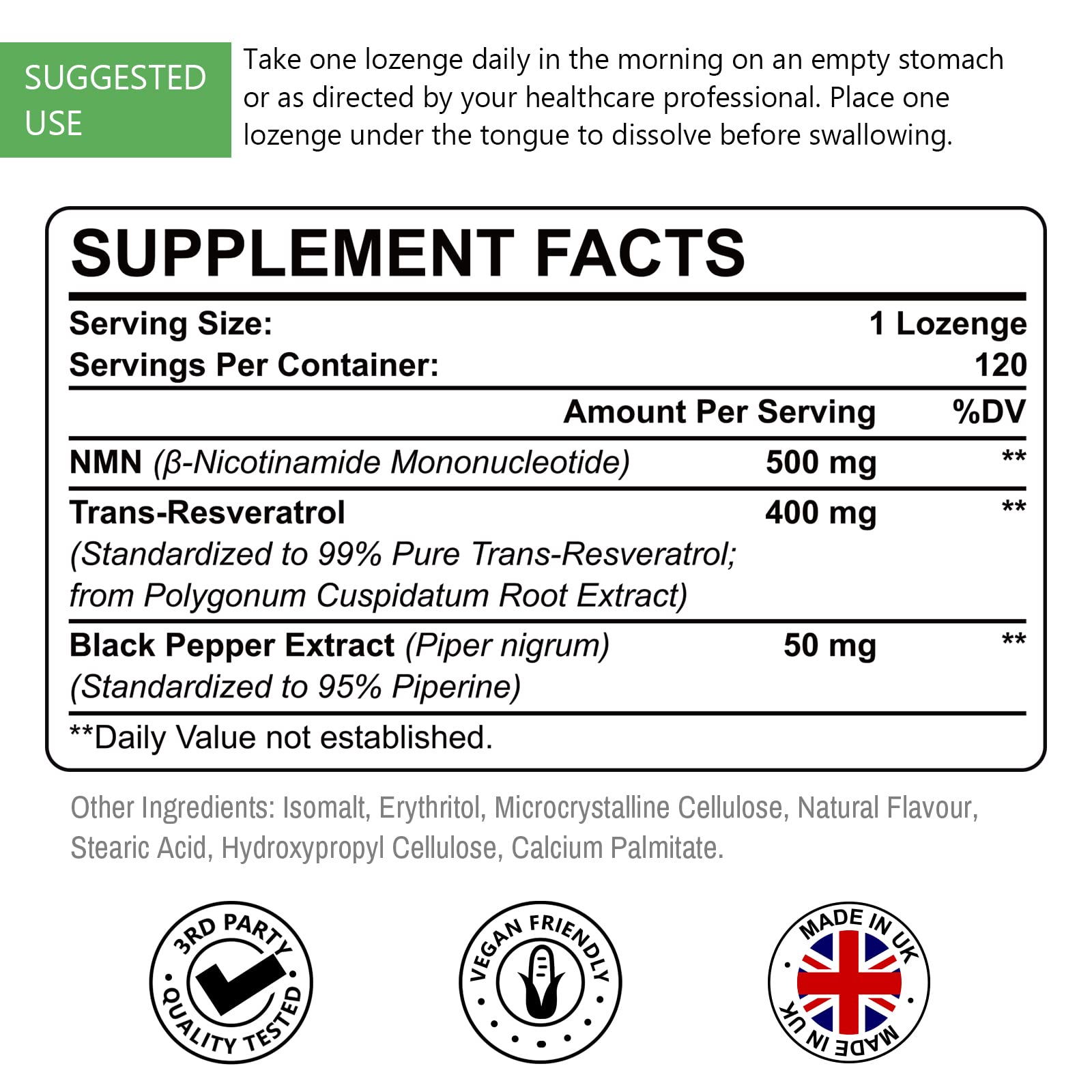Sublingual NMN 500mg + Trans-Resveratrol 400mg, 3-in-1 Advanced Formula 99% Pure NMN Resveratrol Supplement for Boost* NAD, Cell, Immune, Energy & Muscle, Anti-Aging, 120 Lozenges (120-Day Supply) Ascuoli buy supplements canada