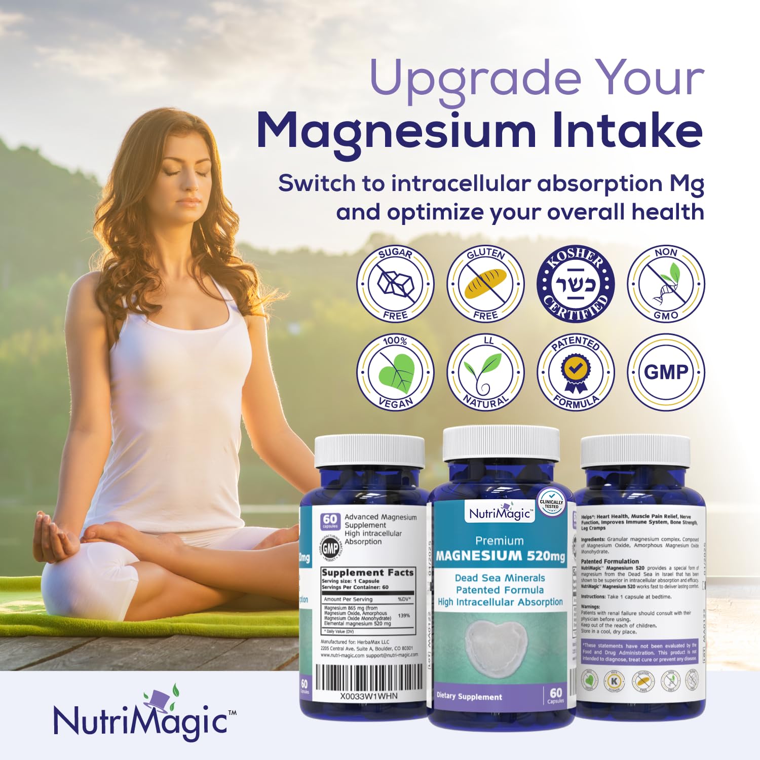 NutriMagic 520mg Patented High Absorption Elemental Magnesium from Oxide, Dead Sea Minerals Complex (1 Bottle, 2-Month Supply (60 Capsules)) NutriMagic buy supplements canada