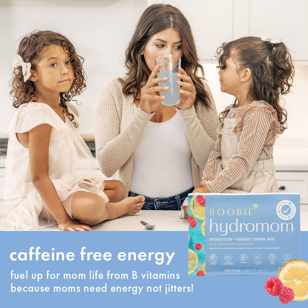 Boobie Hydromom Superfood Electrolyte Drink Mix, Blue Raspberry Lemonade | Refreshing Energy & Hydration Boost for Mamas | On-The-Go & Travel Essentials for Pregnancy, Boobie Brands buy supplements canada