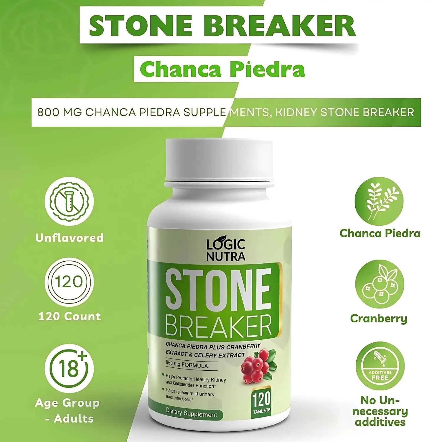 Logic Nutra Chanca Piedra Kidney Stone Breaker 120 Tablets 800 mg - Maximum Strength for Gallbladder & Urinary Cleanse with Phyllantus Niruri, Celery Seed Extract & Cranberry Extract Logic Nutra buy supplements canada
