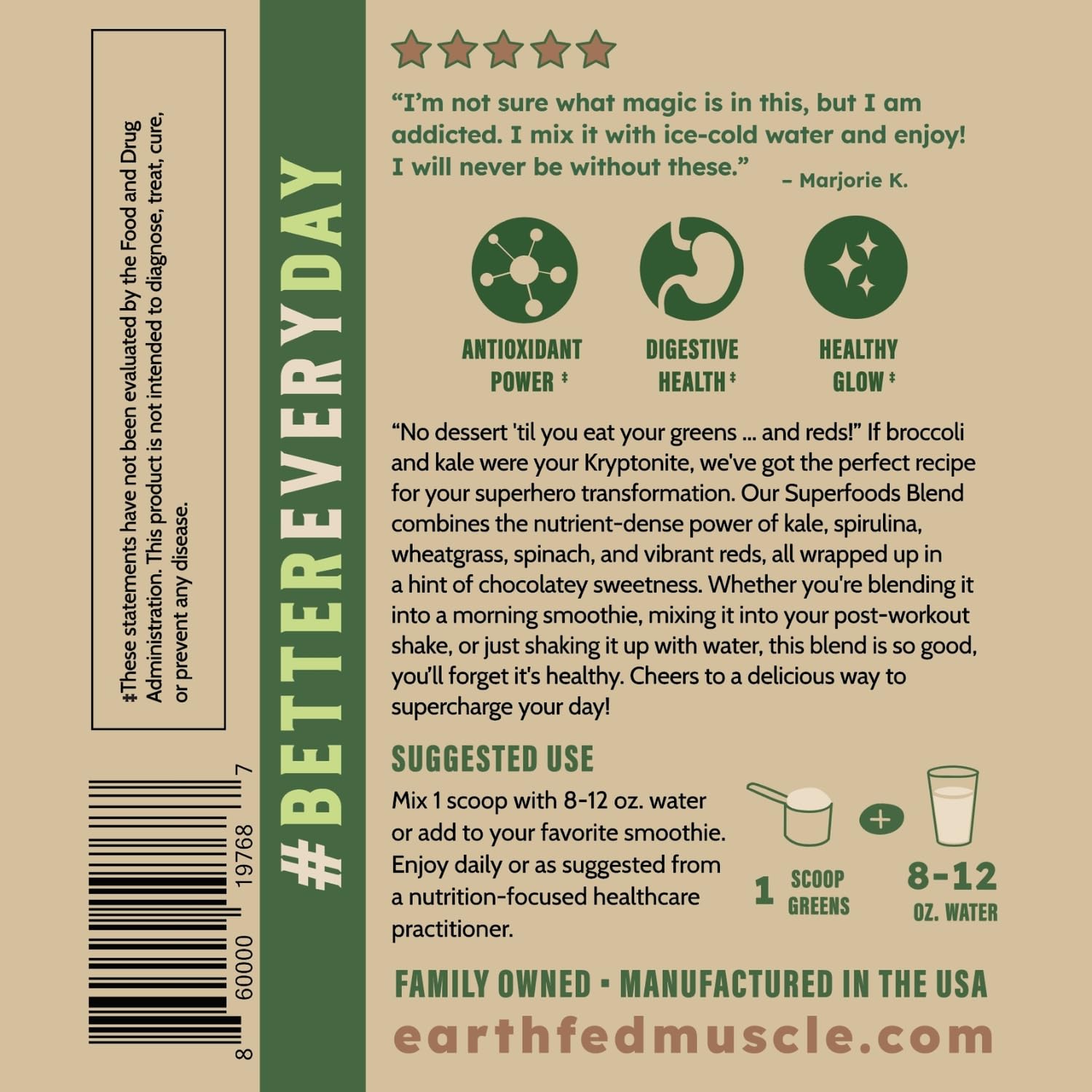 Earth Fed Muscle Chocolate Greens & Reds Superfood Blend Earth Fed Muscle buy supplements canada