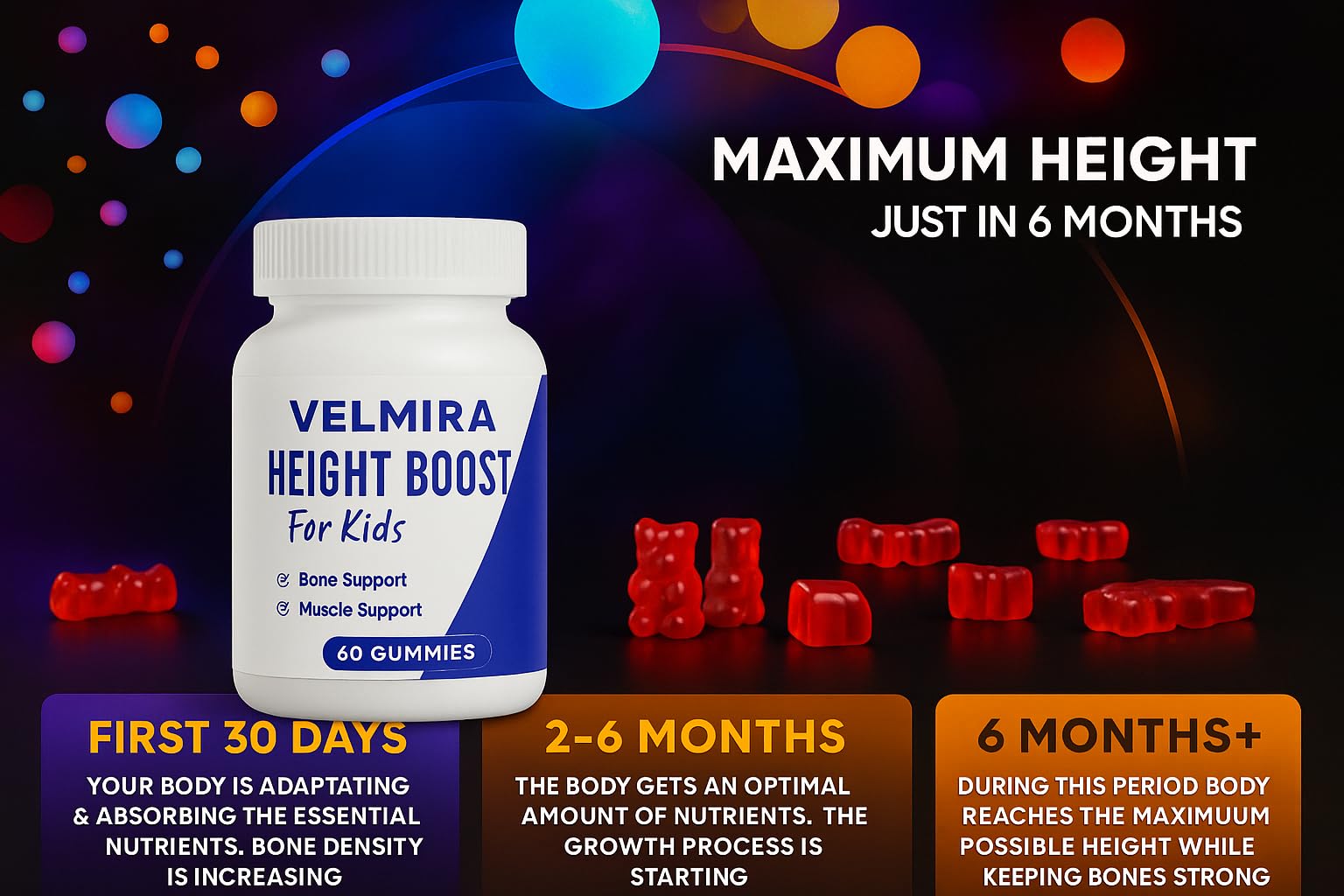 Velmira® Heightener Gummies for Bone Health & Development Support – Essential Vitamins & Minerals, Easy-to-Chew Gummies for Kids, Teens & Adults (Ages 5+) Velmira buy supplements canada